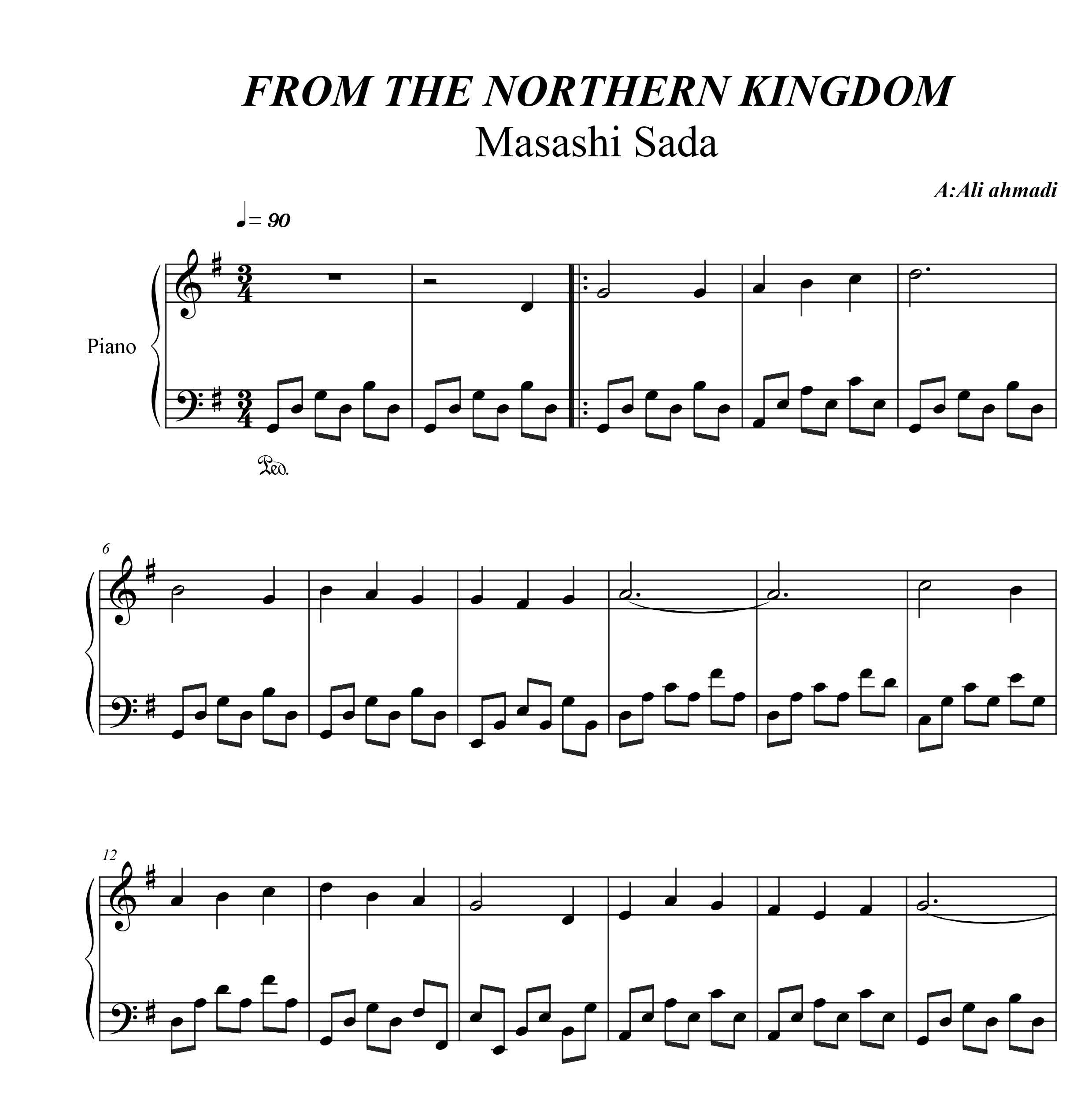 نت پیانو آهنگ سریال از سرزمین های شمالی
