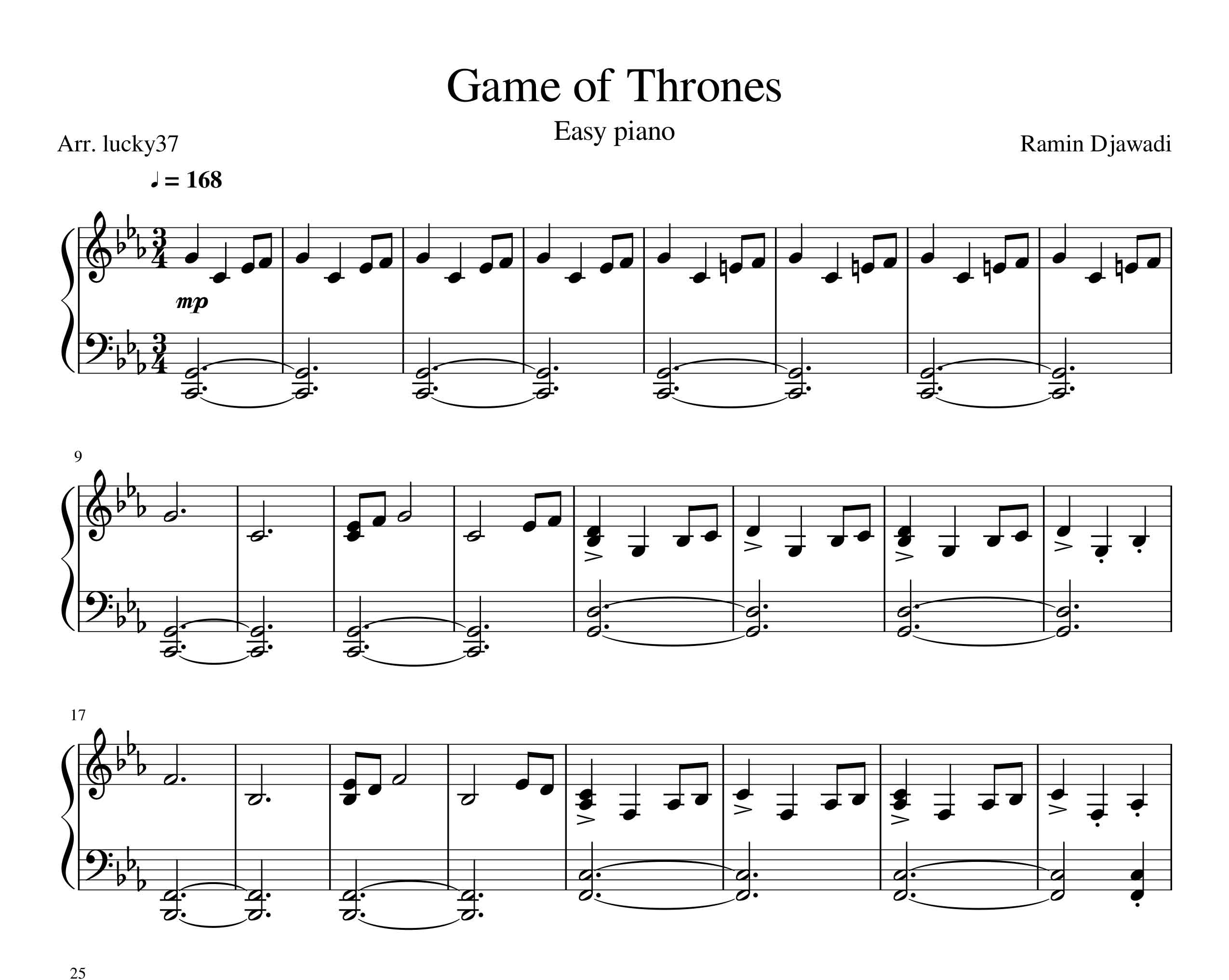 نت پیانو Game of Thrones ( بازی تاج و تخت )