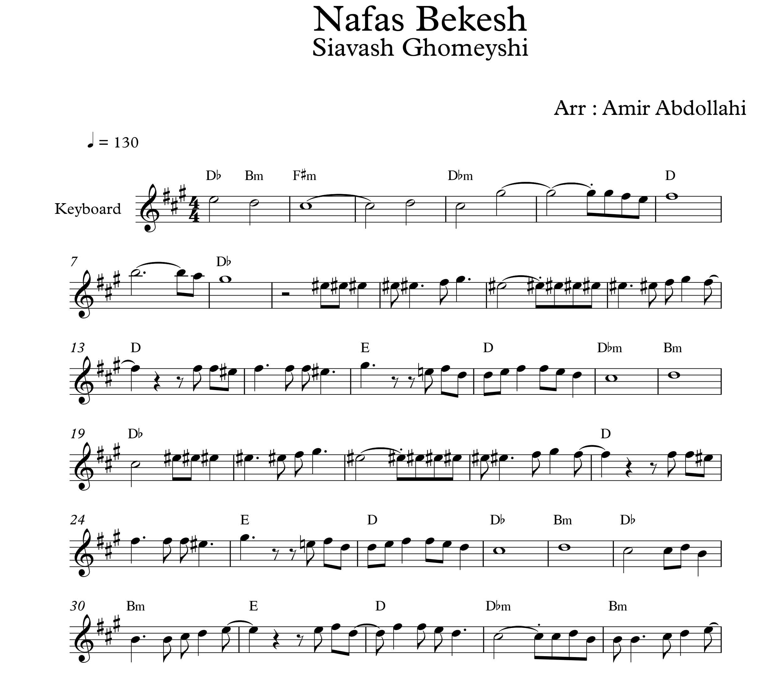 نت کیبورد آهنگ نفس بکش از سیاوش قمیشی