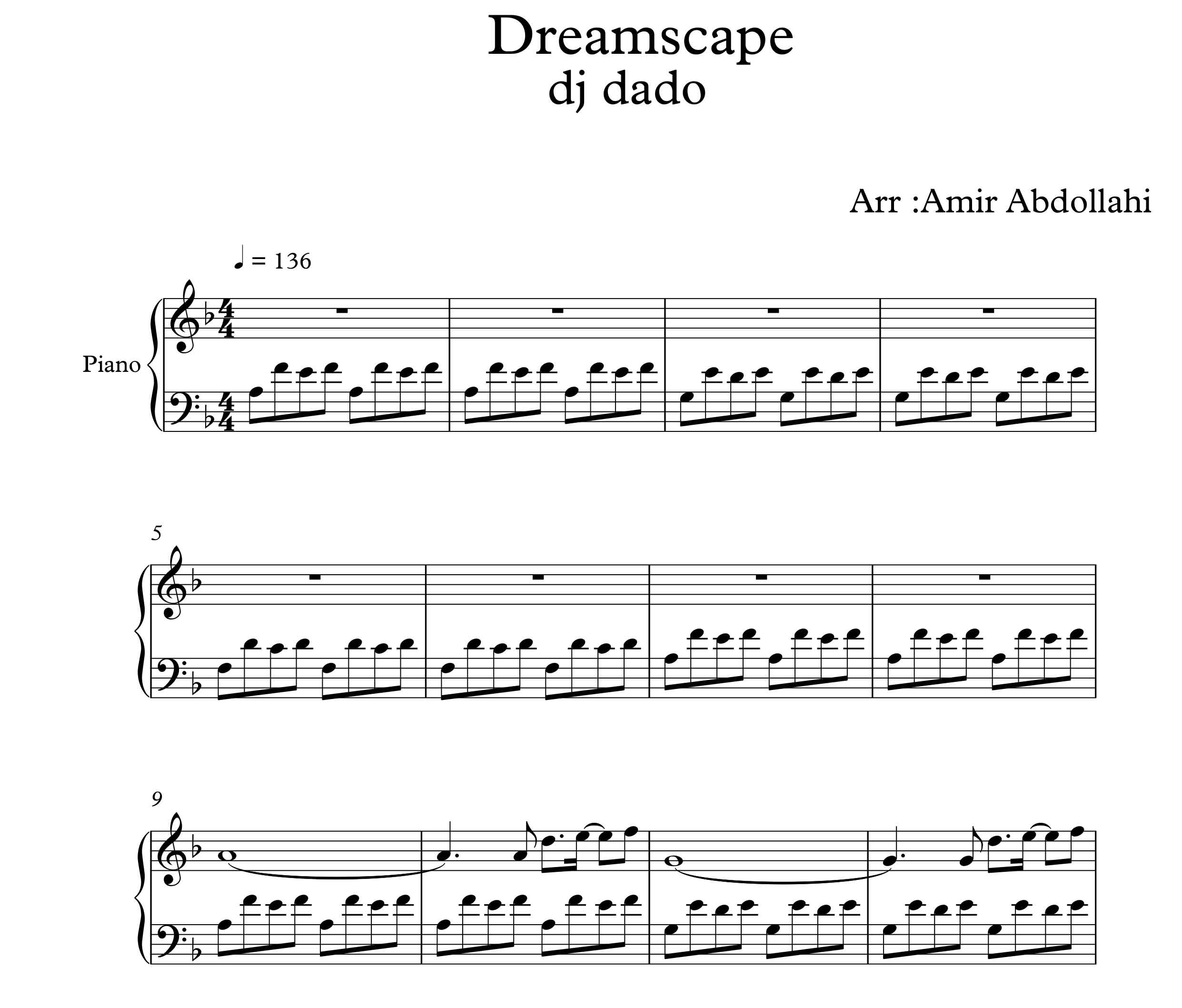 نت پیانوی آهنگ بیکلام Dreamscape از dj dado
