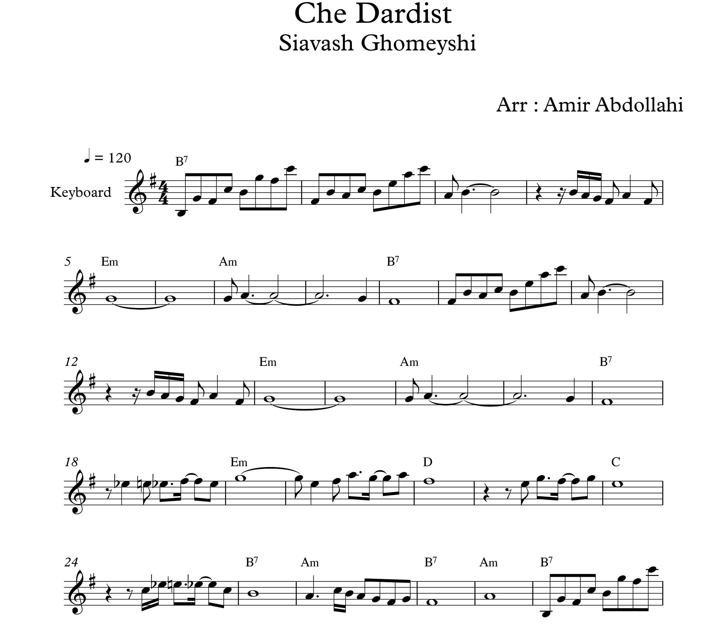 نت کیبورد آهنگ چه در دیست از سیاوش قمیشی