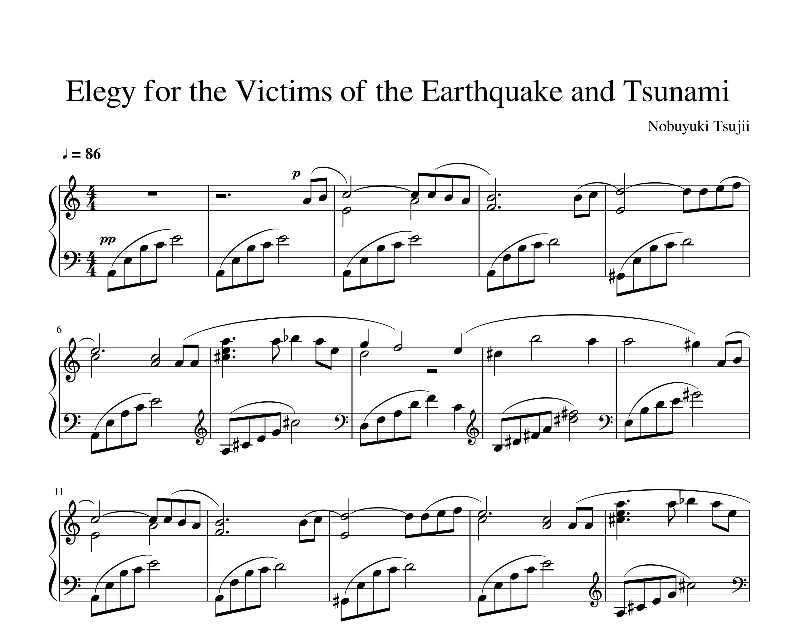 نت پیانو  Elegy for the victims of the Earthquake and tsunami