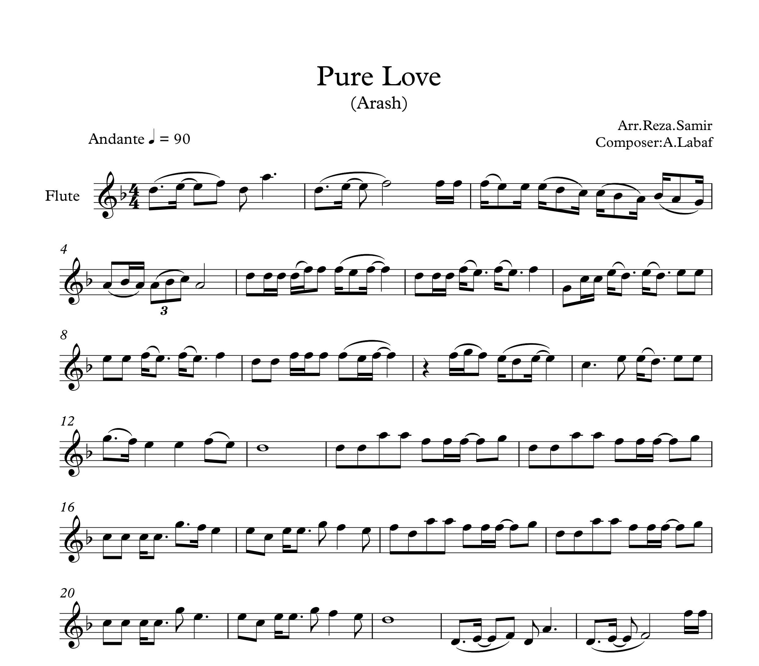 نت فلوت آهنگ Pure Love از آرش