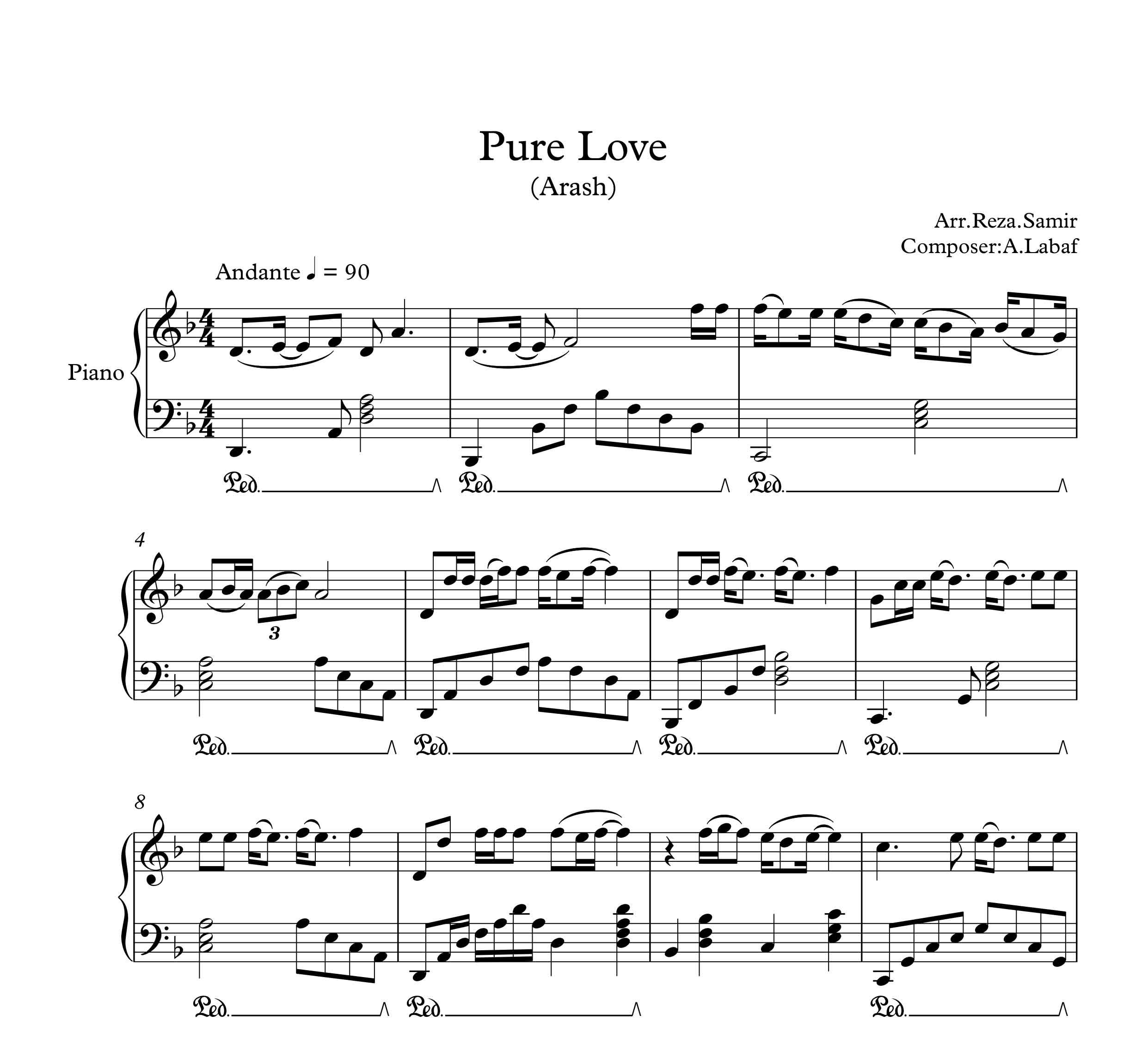 نت پیانو آهنگ Pure Love از آرش
