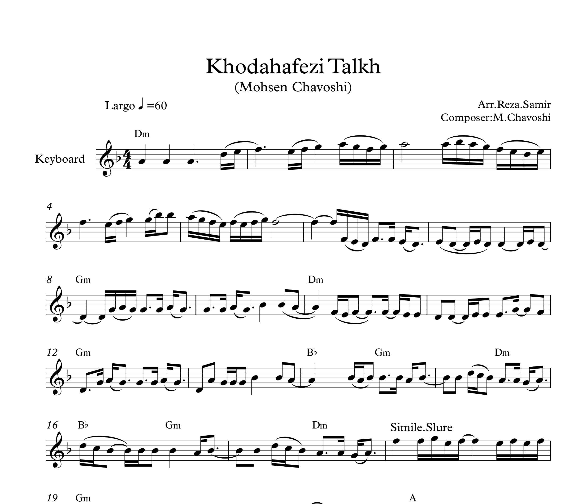 نت کیبورد آهنگ خداحافظی تلخ از محسن چاوشی به همراه آکورد