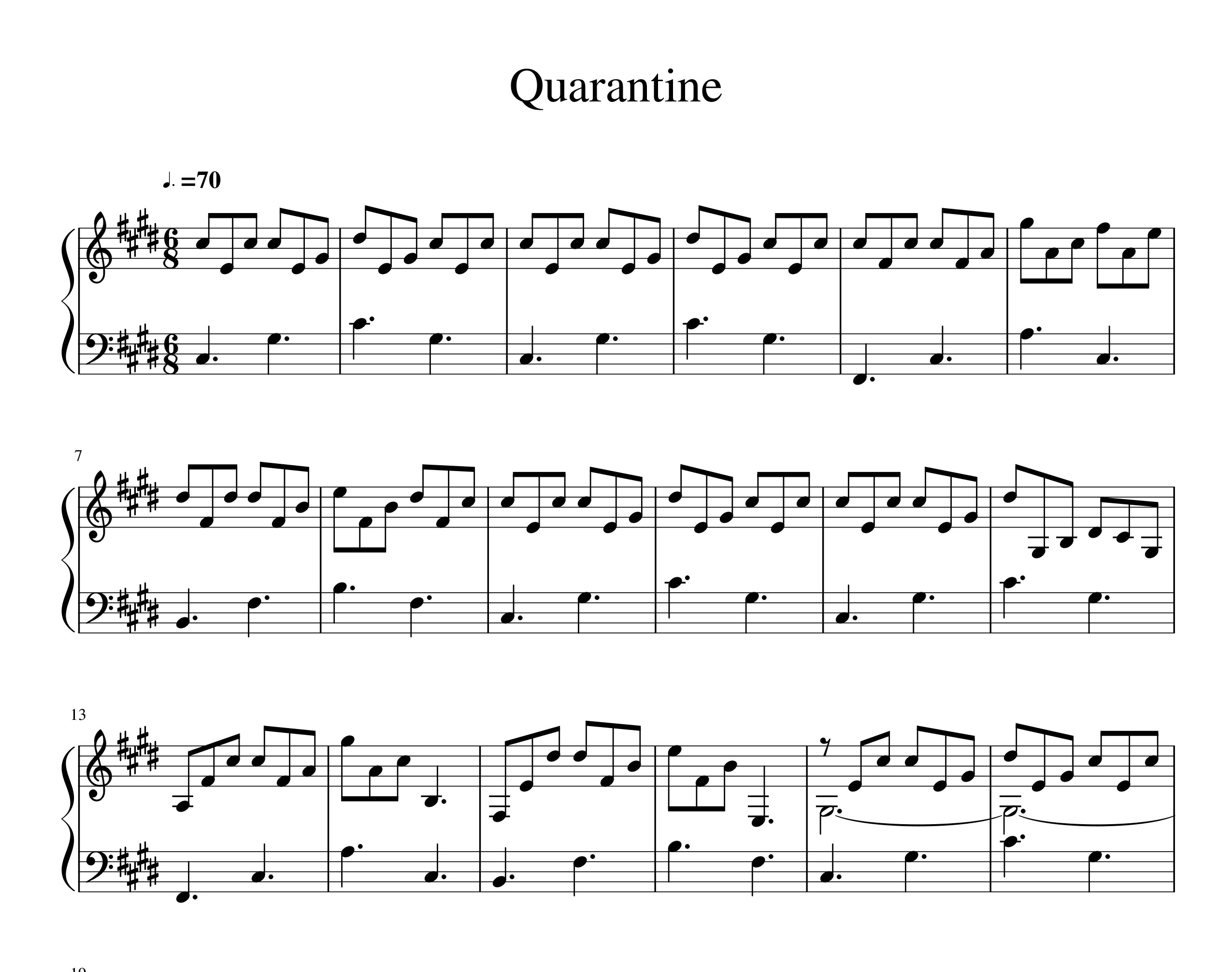 نت پیانو  Quarantine از موسیقی متن فیلم نخستین انسان