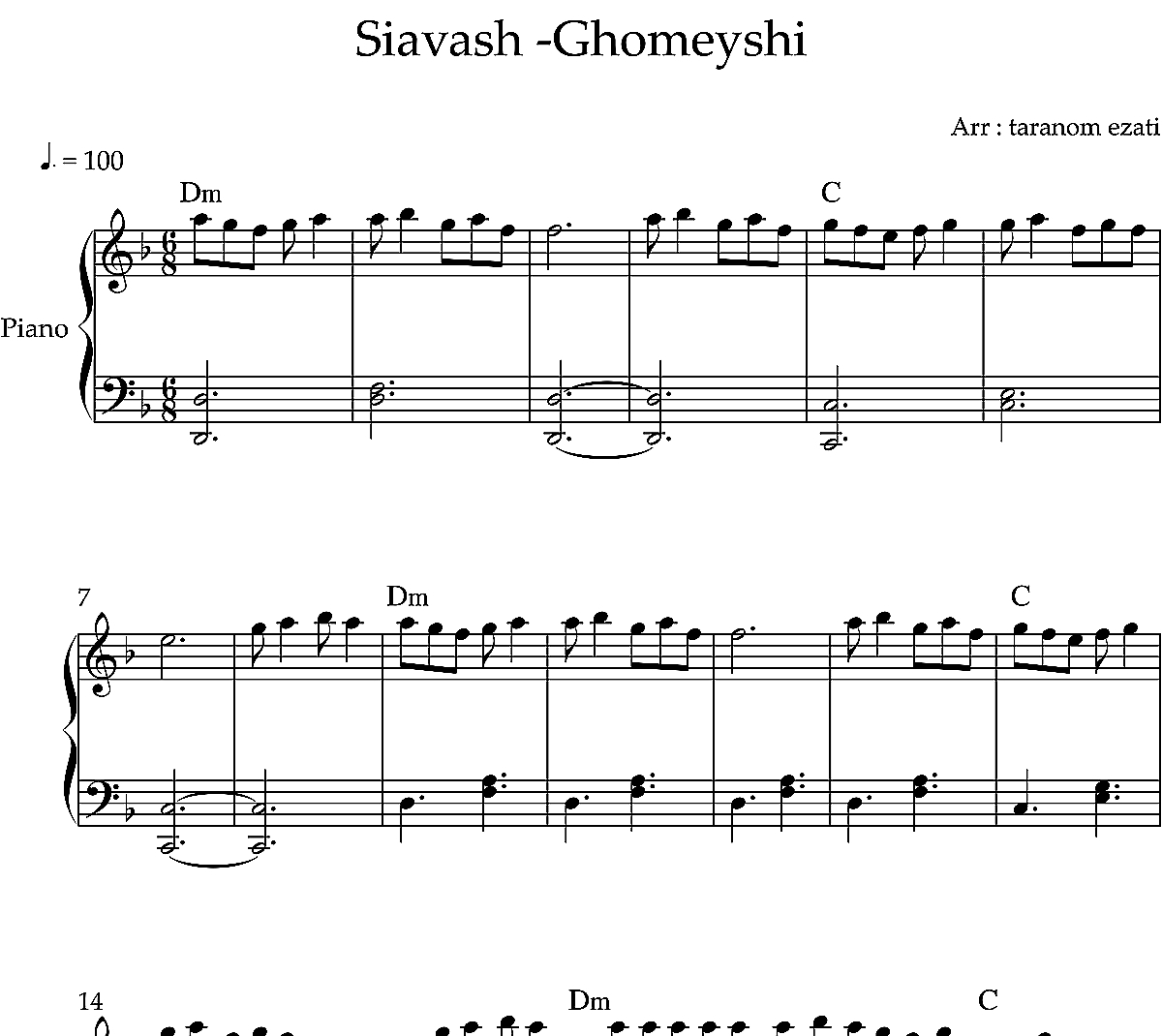 نت پیانو آهنگ پنجره (آلبوم سرگذشت) سیاوش قمیشی