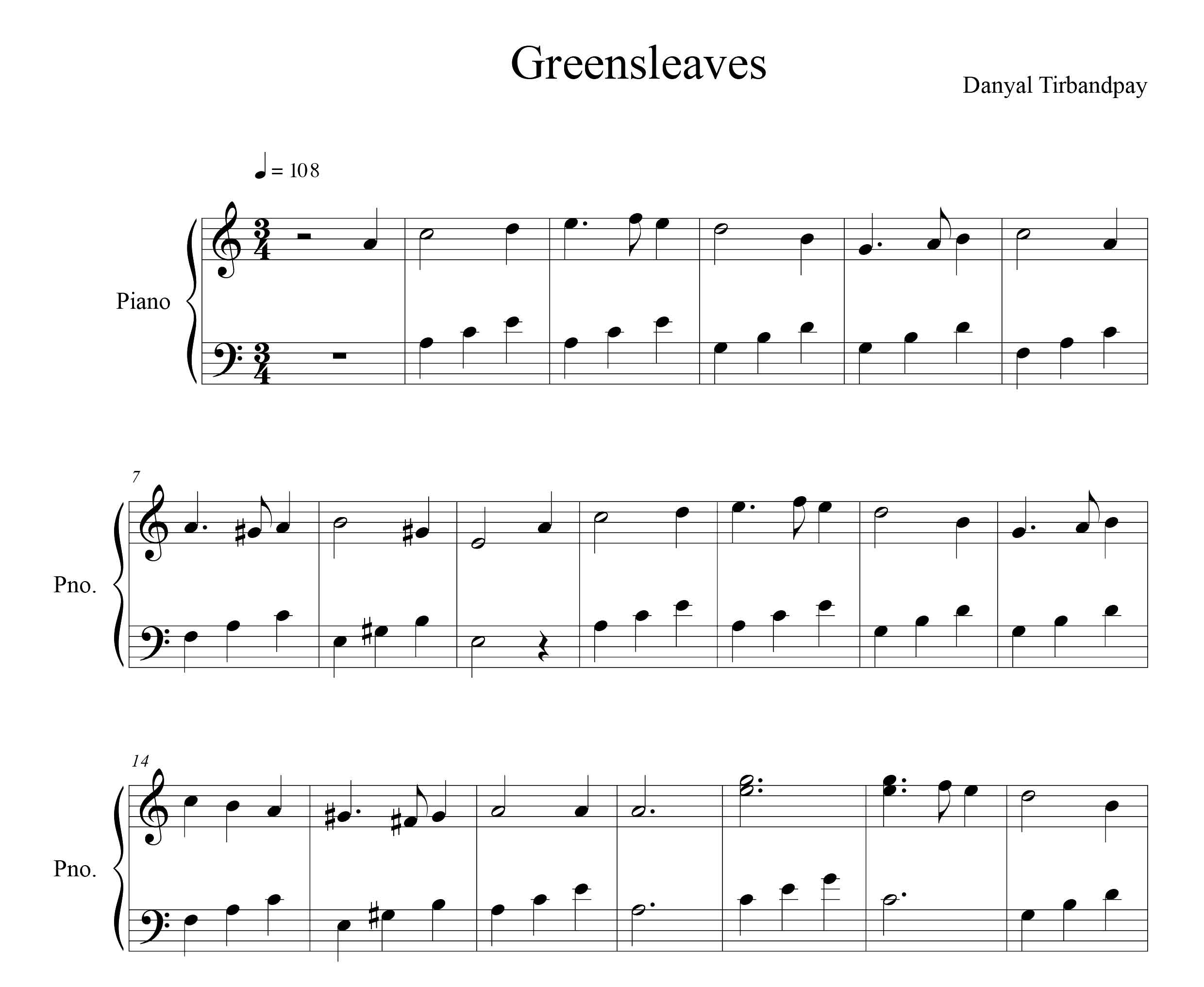 نت آهنگ Greens Leaves برای پیانو
