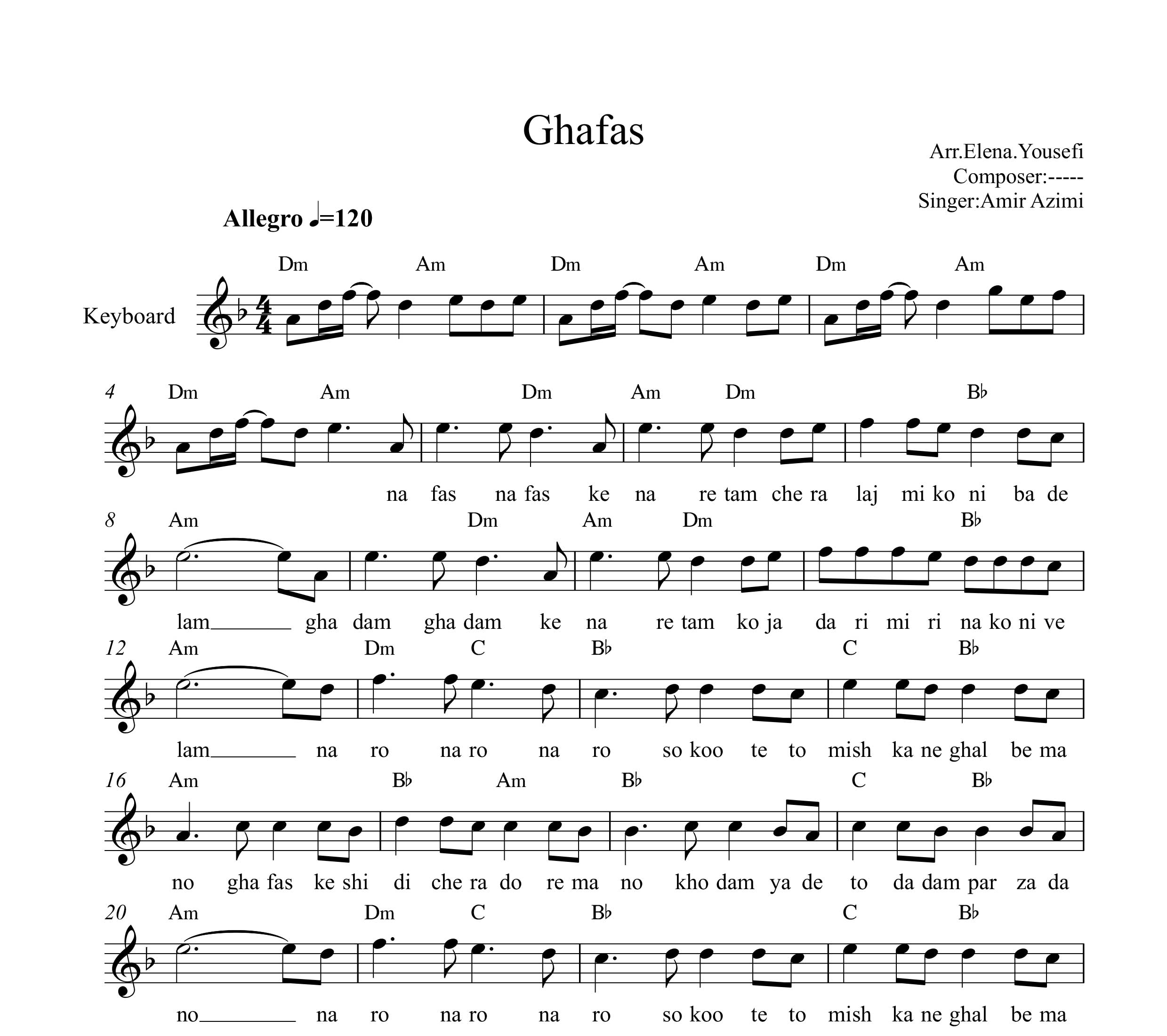 نت کیبورد قفس امیر عظیمی به همراه آکورد