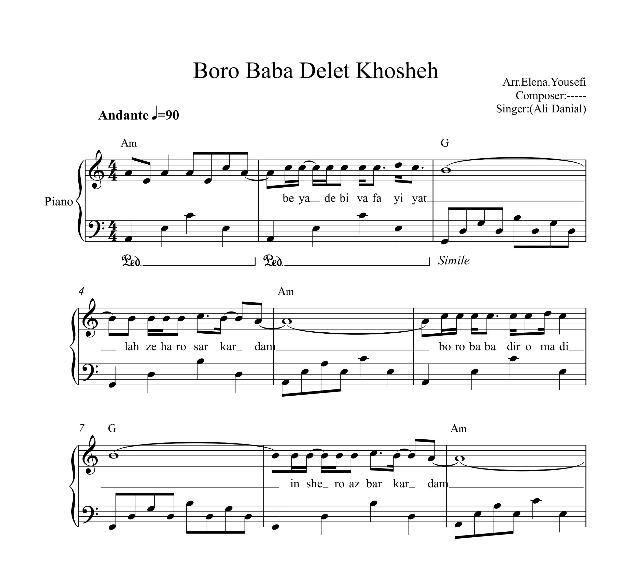 نت پیانو برو بابا دلت خوشه علی دانیال