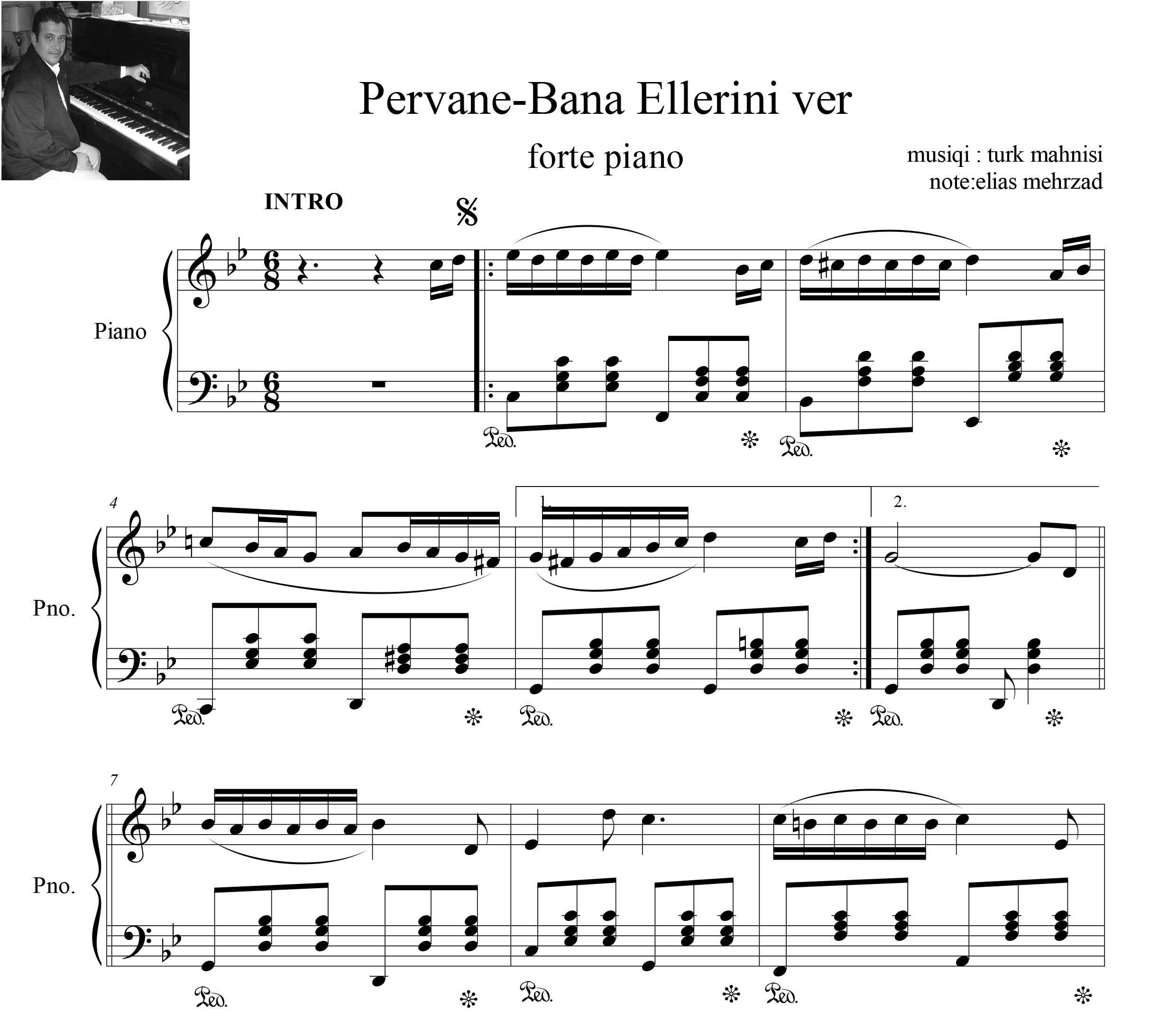 نت پیانو پروانه بانا اللرینی ور pervane bana ellerini ver