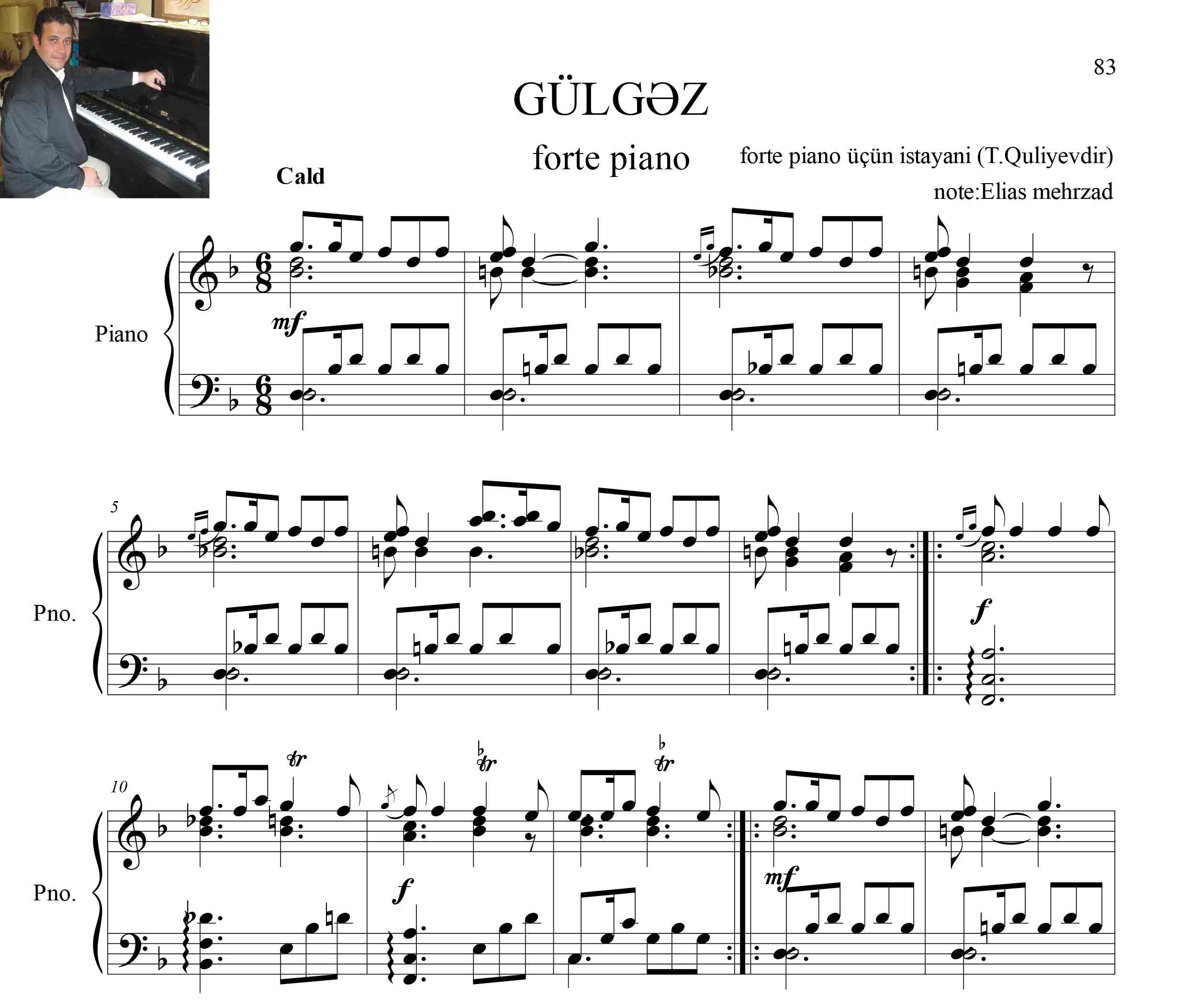 نت رقص آذری گولگزبرای پیانو توسط الیاس مهرزاد