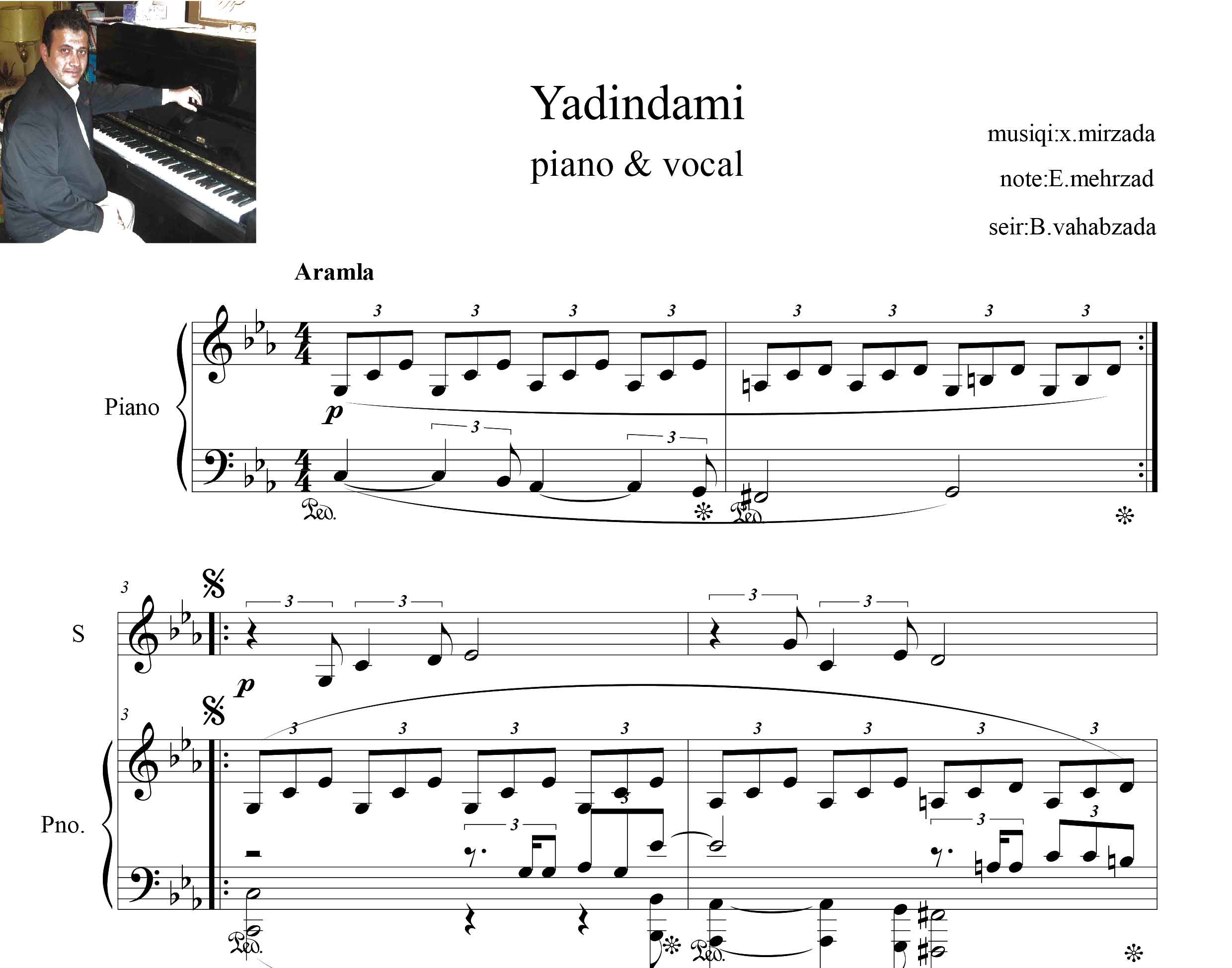 نت اصلی پیانو و آواز یادیندامی (yadindami)