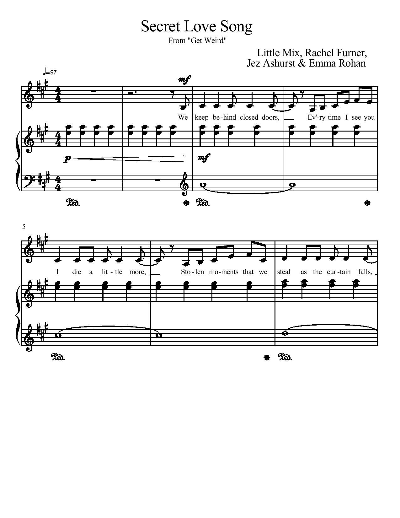 نت قطعه Secret Love Song برای پیانو