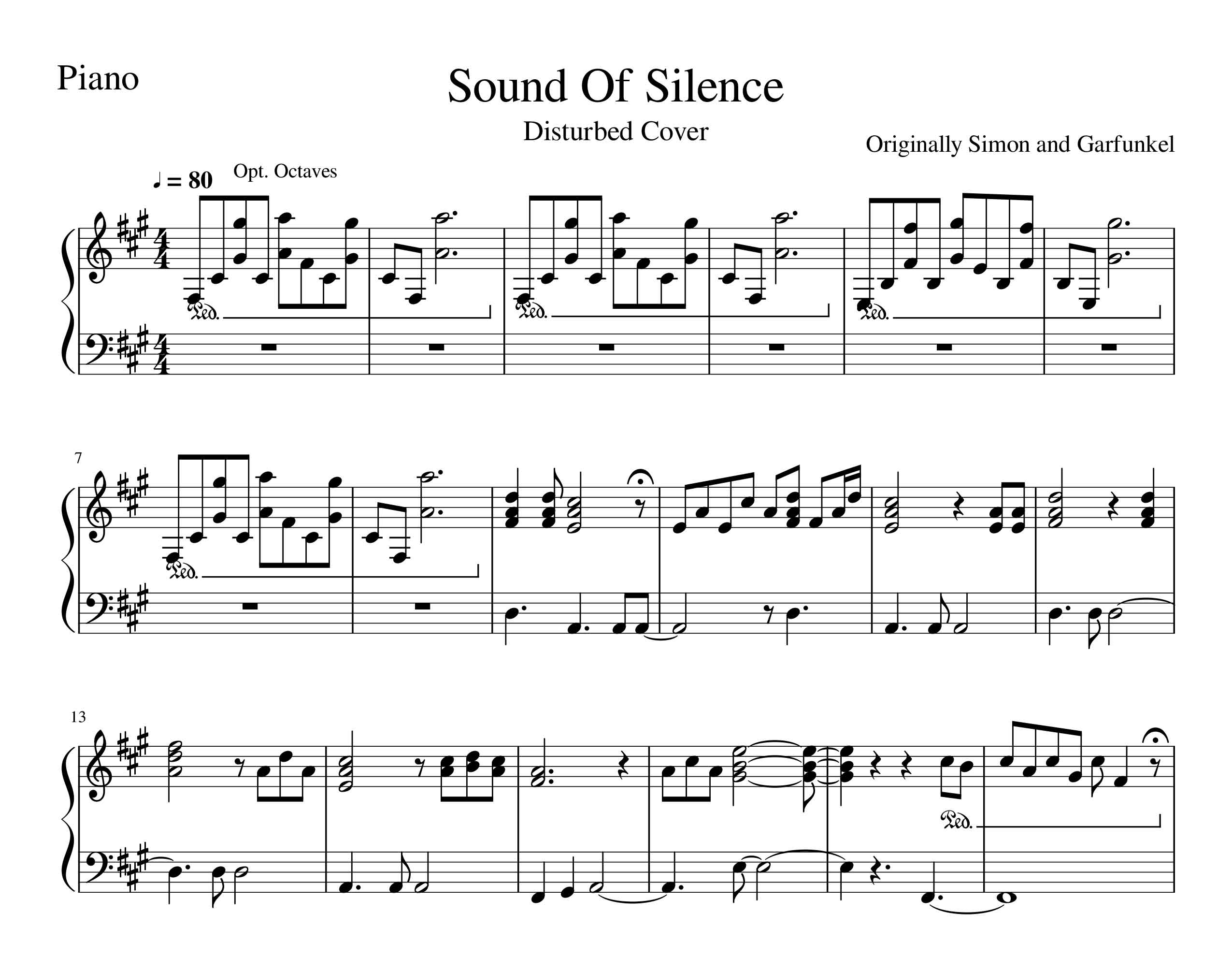 نت پیانو sound of silence