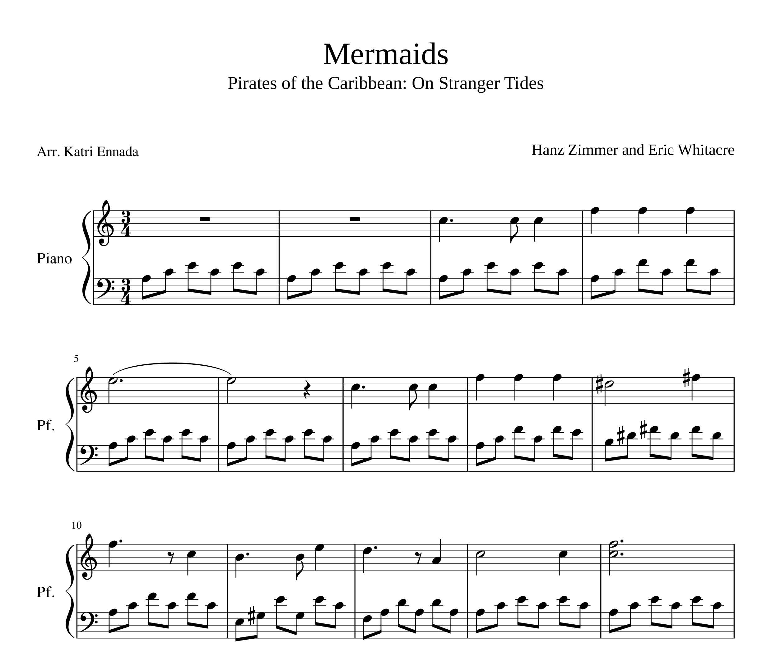 نت پیانوی Mermaids اثر هانس زیمر