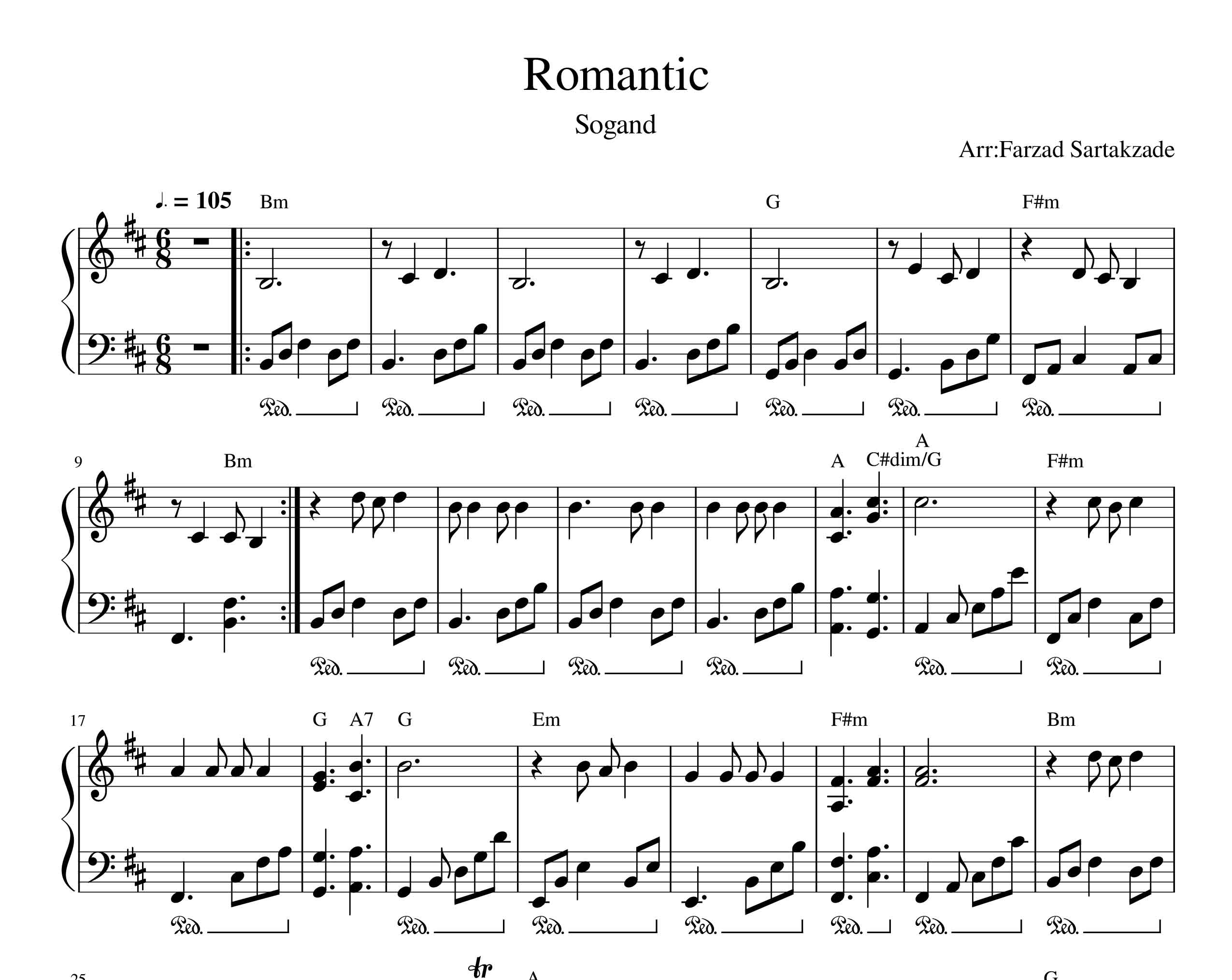 نت پیانو رومانتیک از سوگند به همراه آکورد
