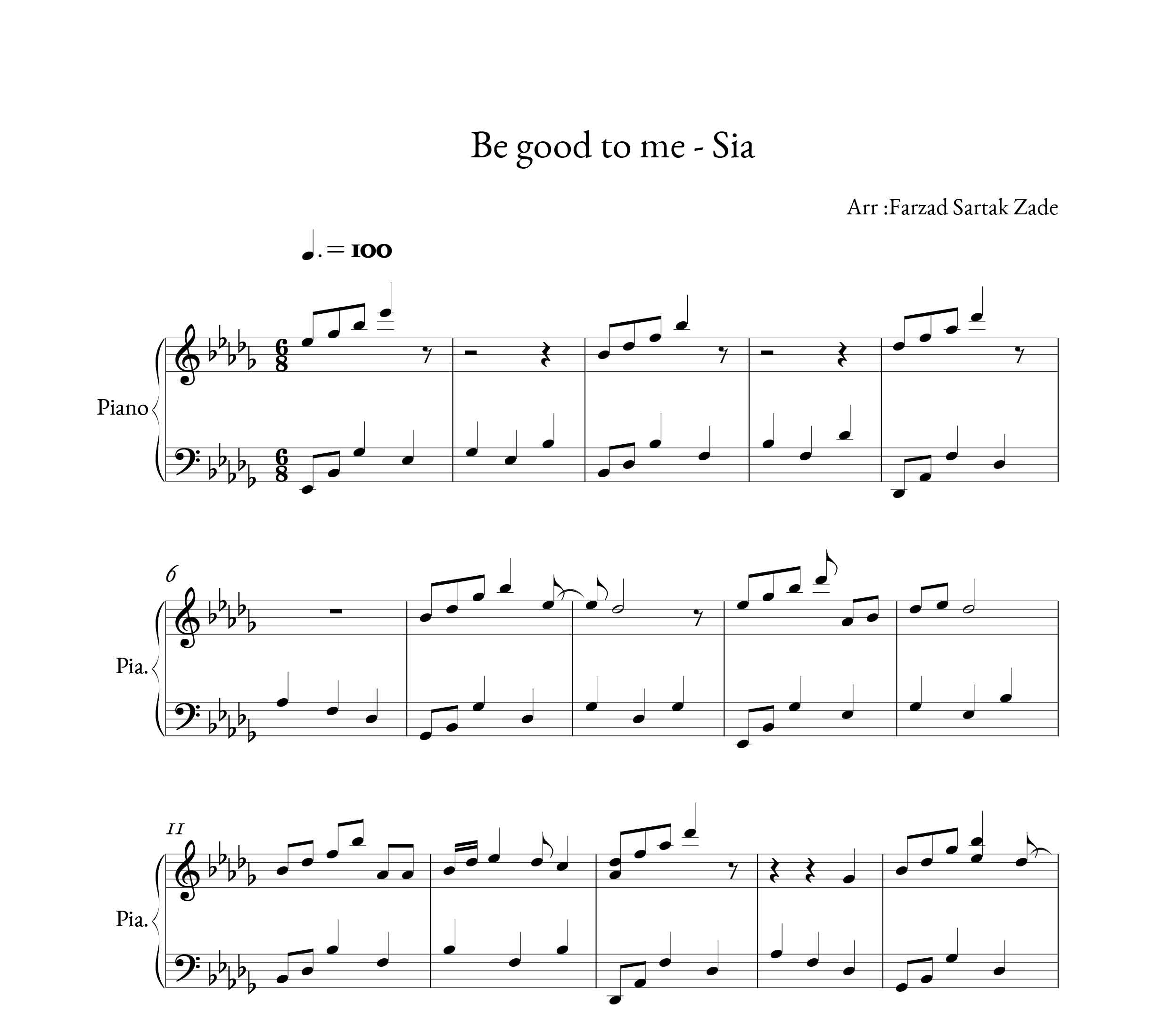 نت پیانوی be good to me از sia