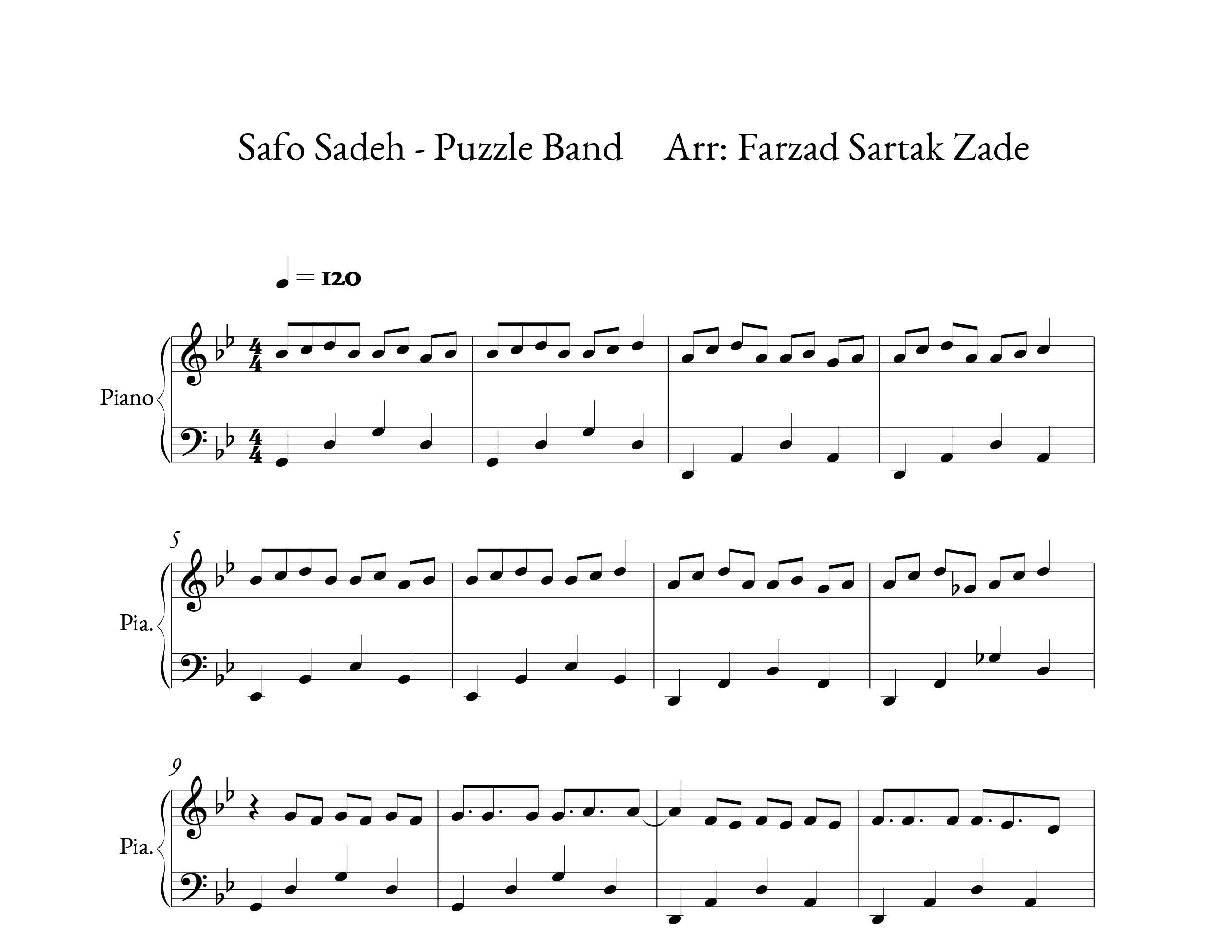 نت پیانوی آهنگ صاف و ساده از پازل بند