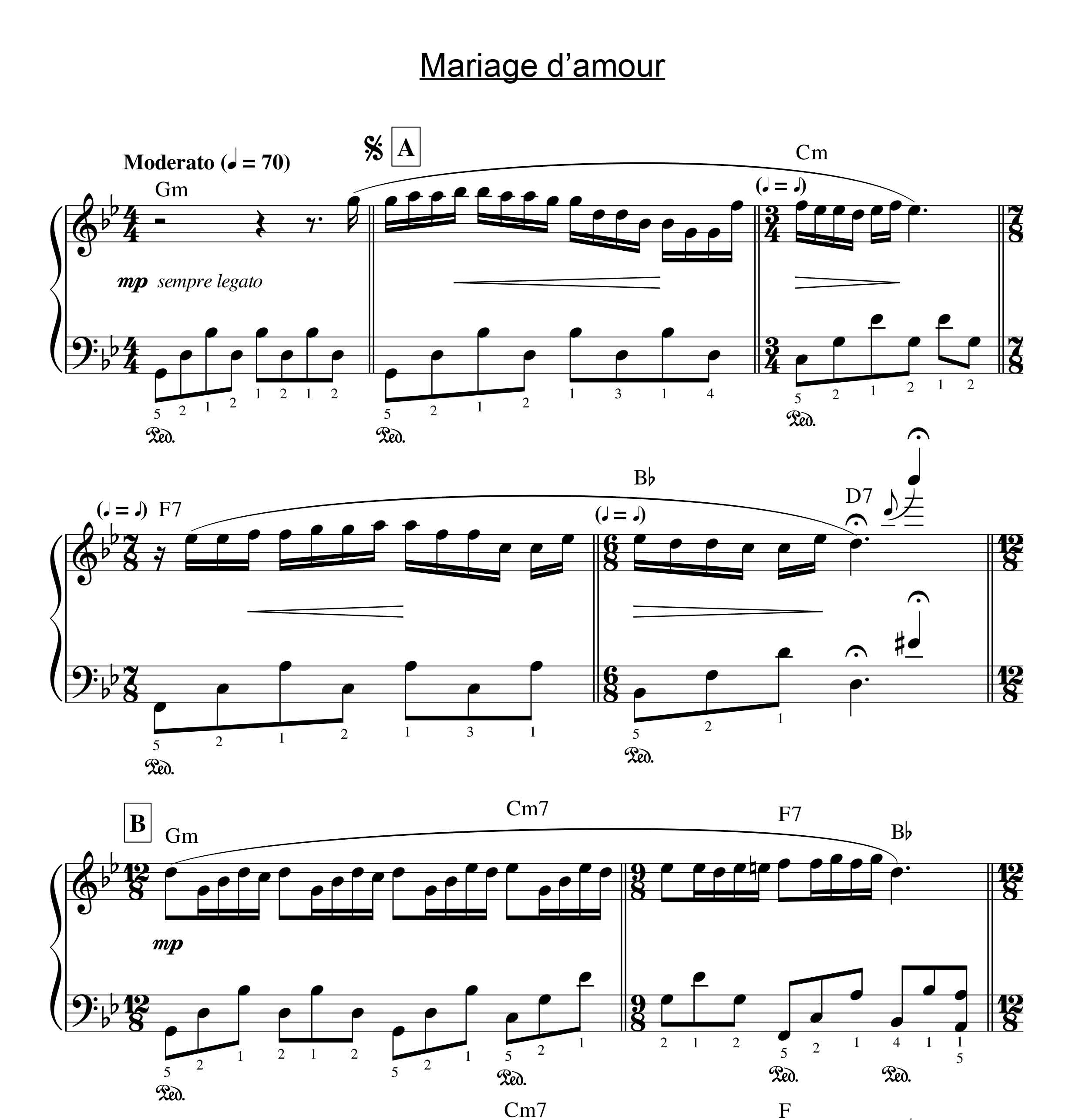 نت پیانوی Mariage d'amour از ریچارد کلایدرمن