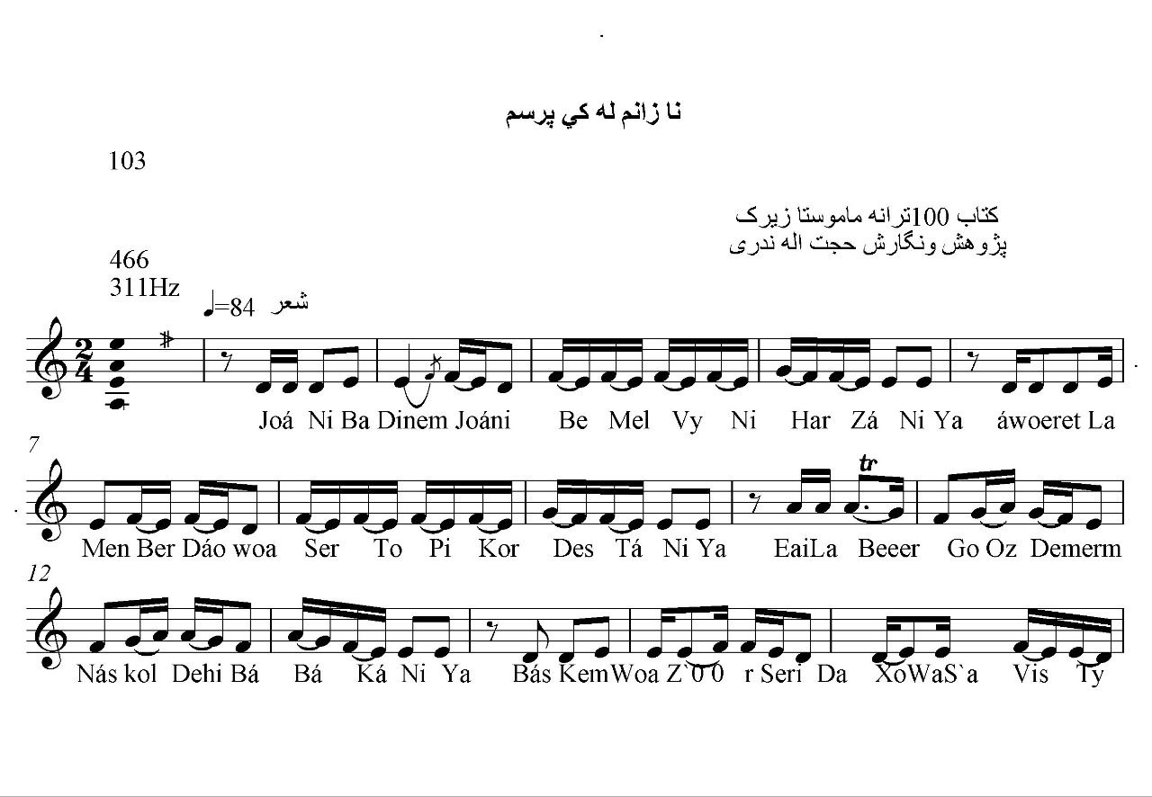 نت کمانچه نازانم له کی پرسم حسن زیرک