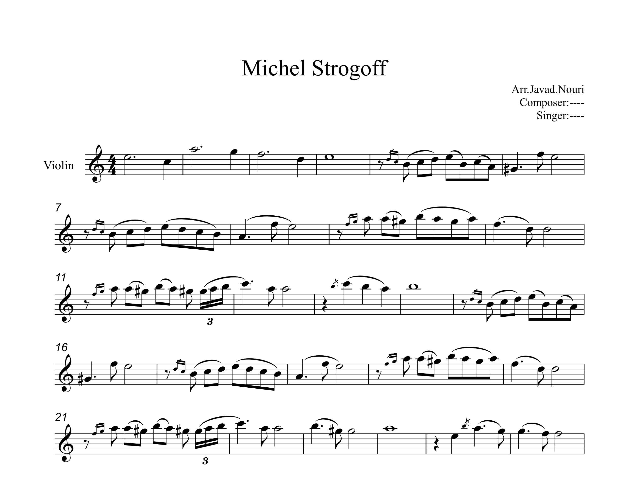 نت ویولن موسیقی متن فیلم michel strogoff