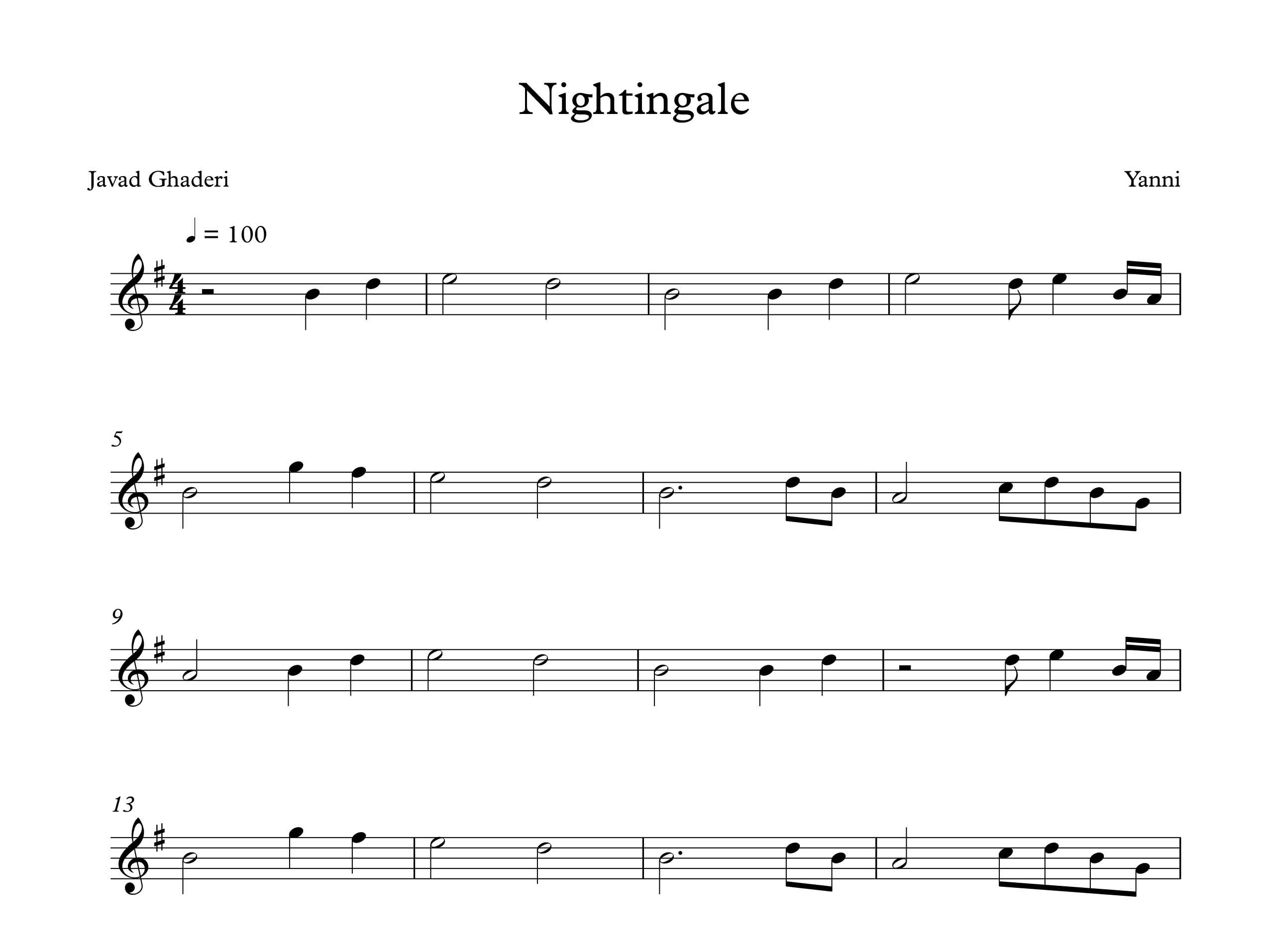نت ویلون قطعه Nightingale از یانی