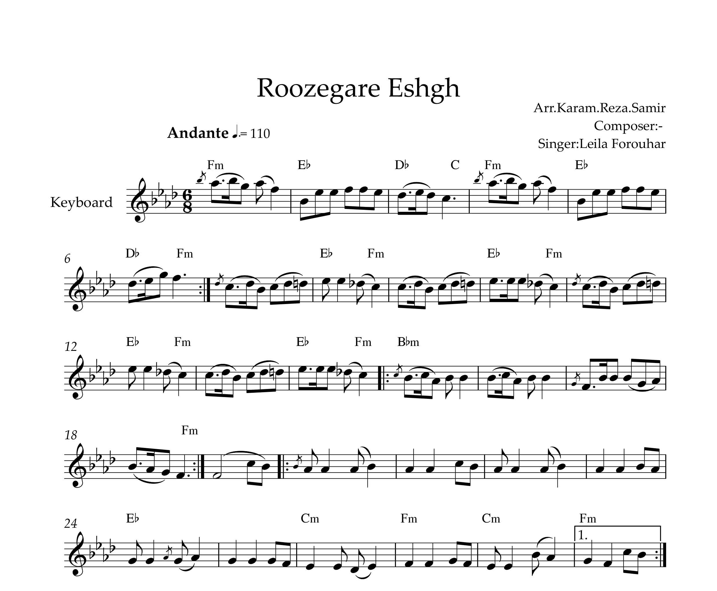 نت کیبورد روزگار عشق لیلا فروهر با آکورد