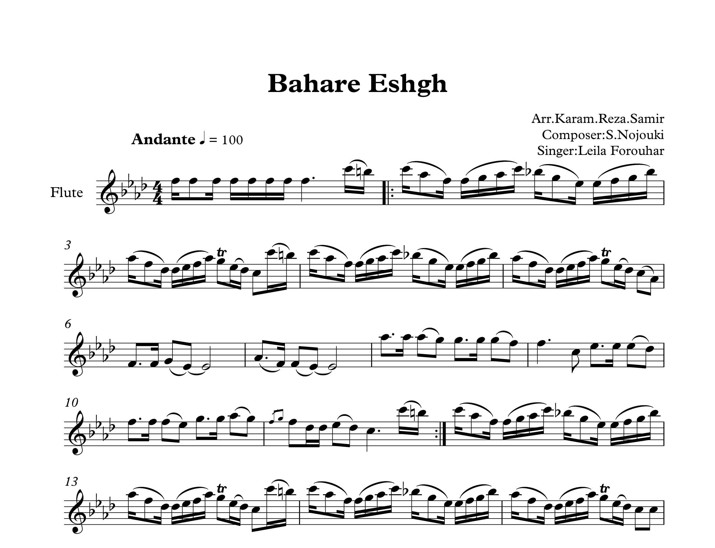 نت فلوت بهار عشق لیلا فروهر