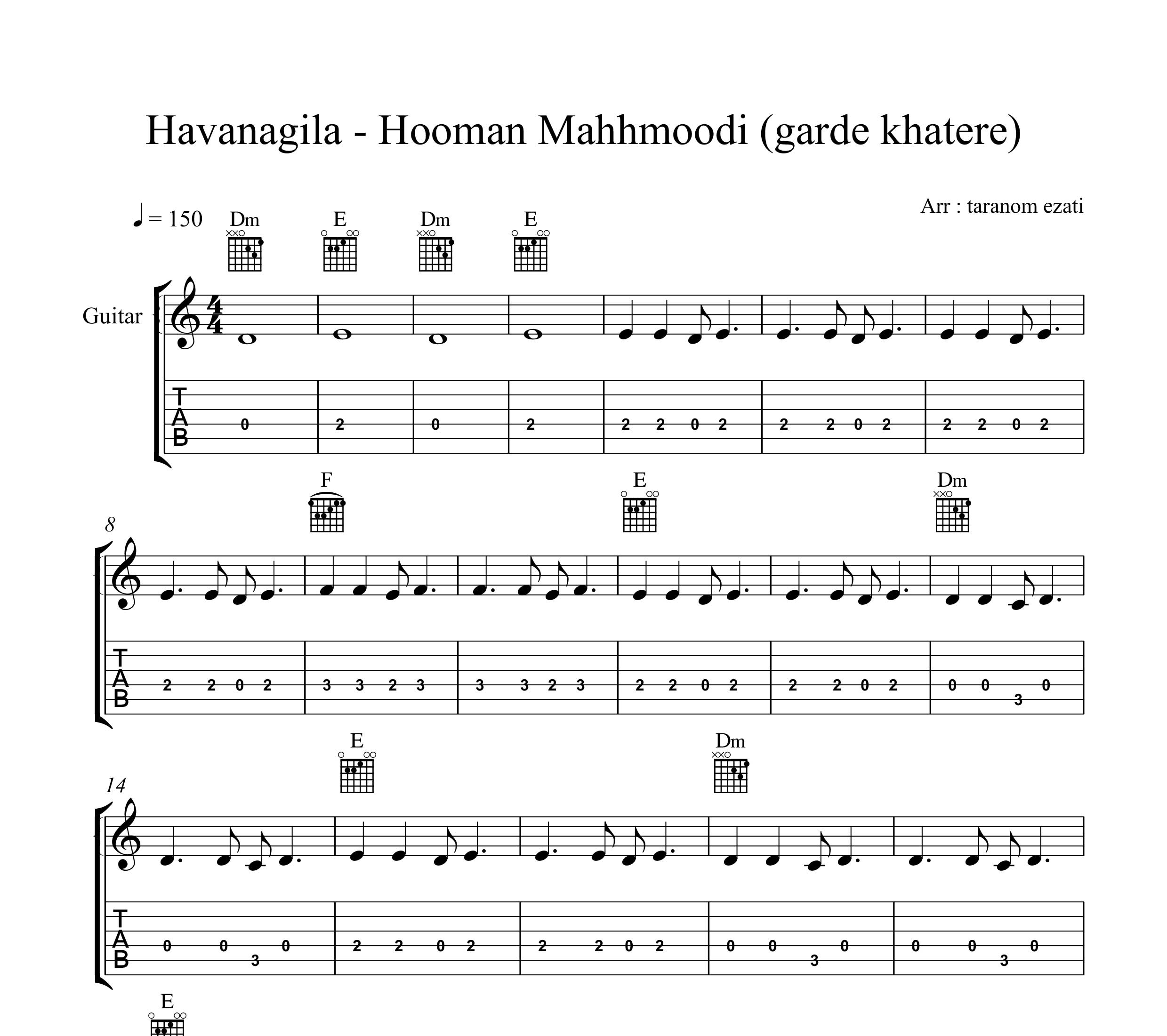 نت گیتار هاوا ناگیلا هومن محمودی گرد خاطره به همراه تبلچر و آکورد