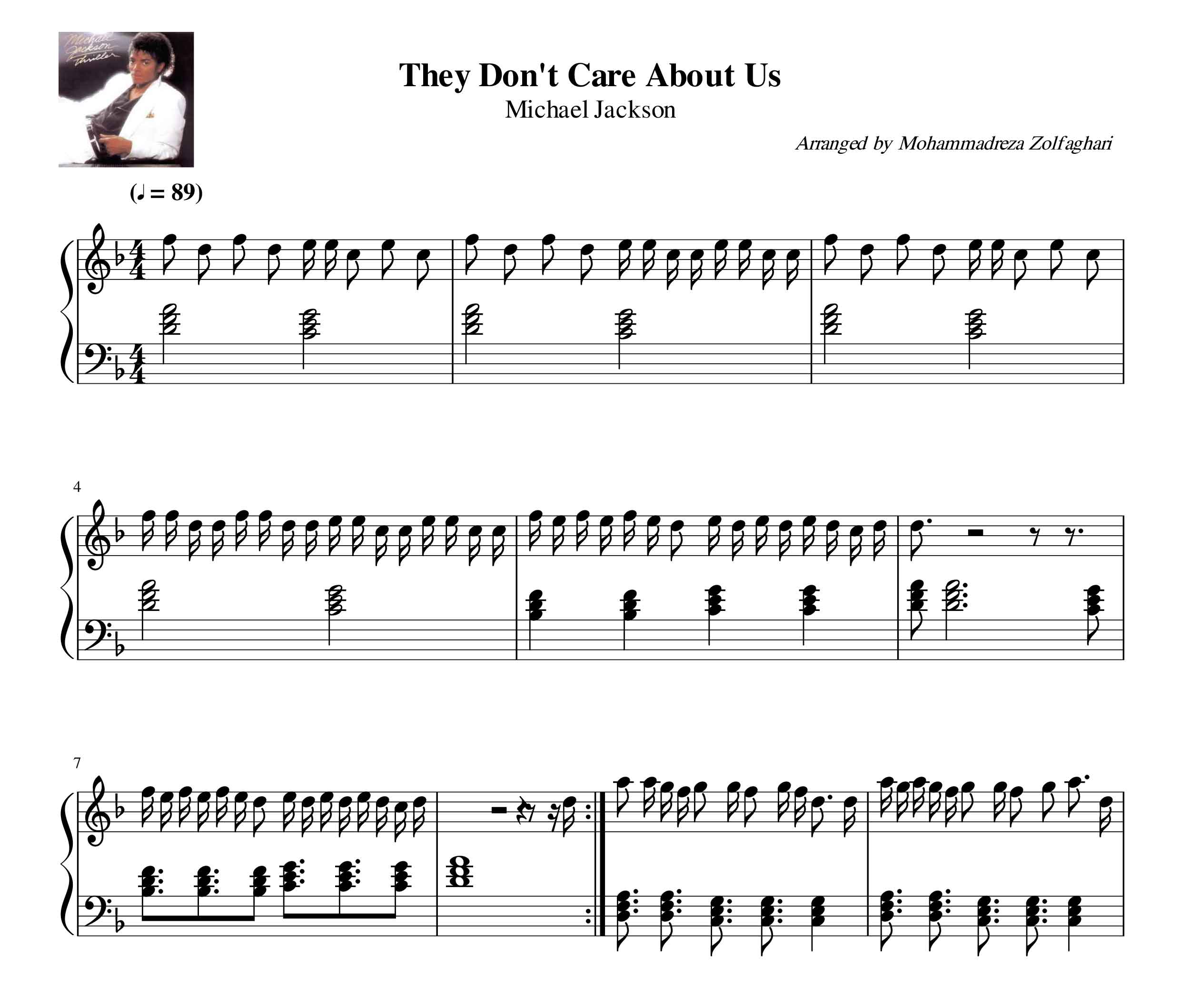 نت پیانوی They Don t Care About Us از مایکل جکسون