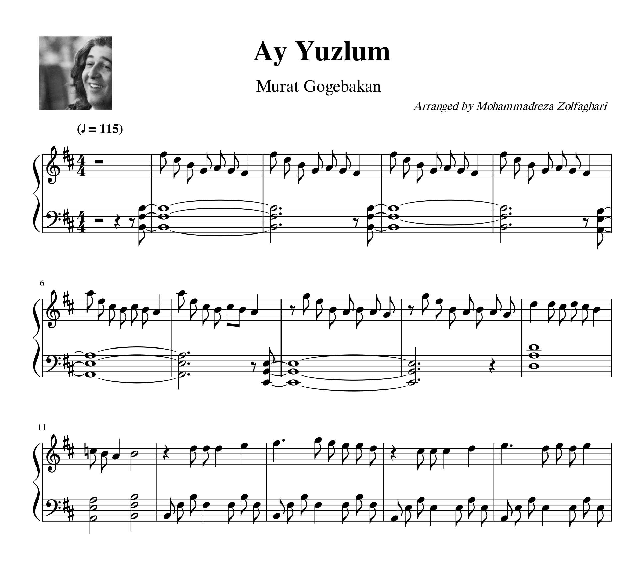 نت آهنگ Ay Yuzlum  برای پیانو