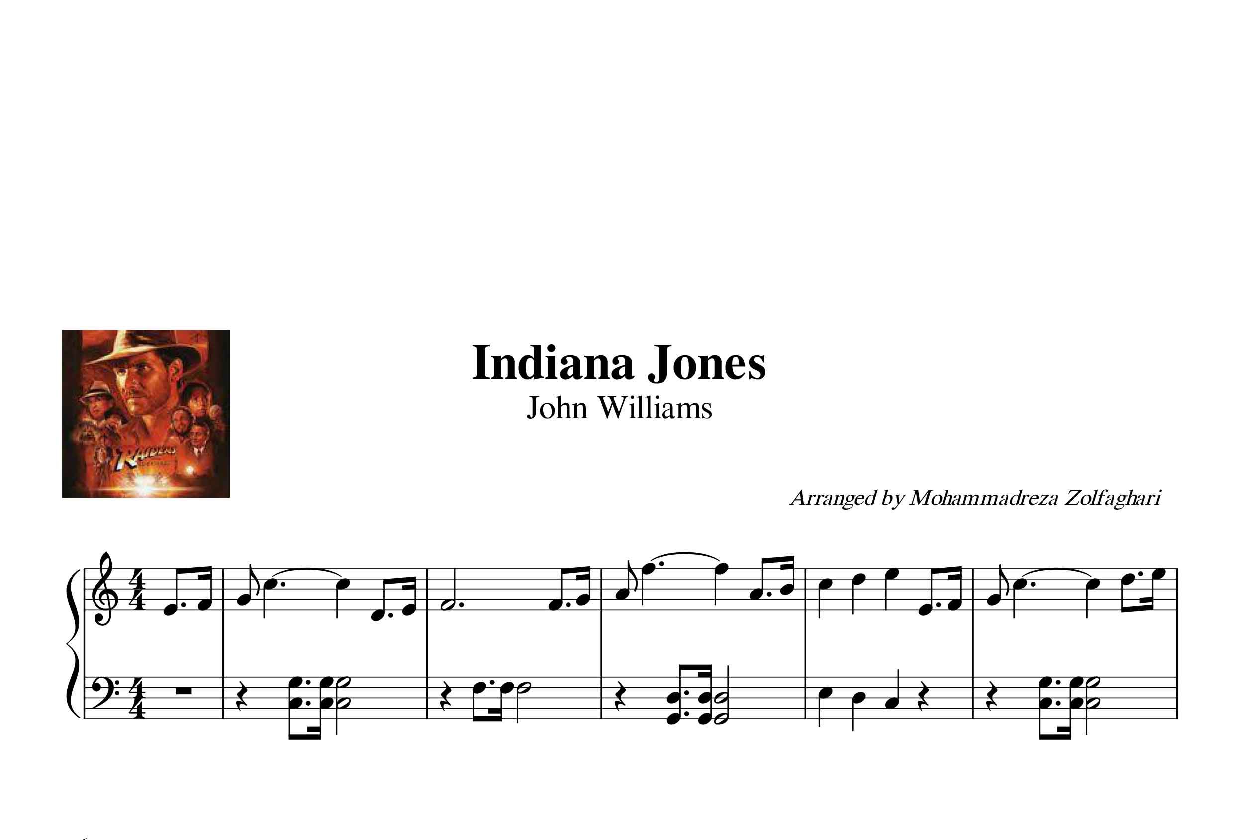 نت پیانوی موسیقی متن فیلم  Indiana Jones
