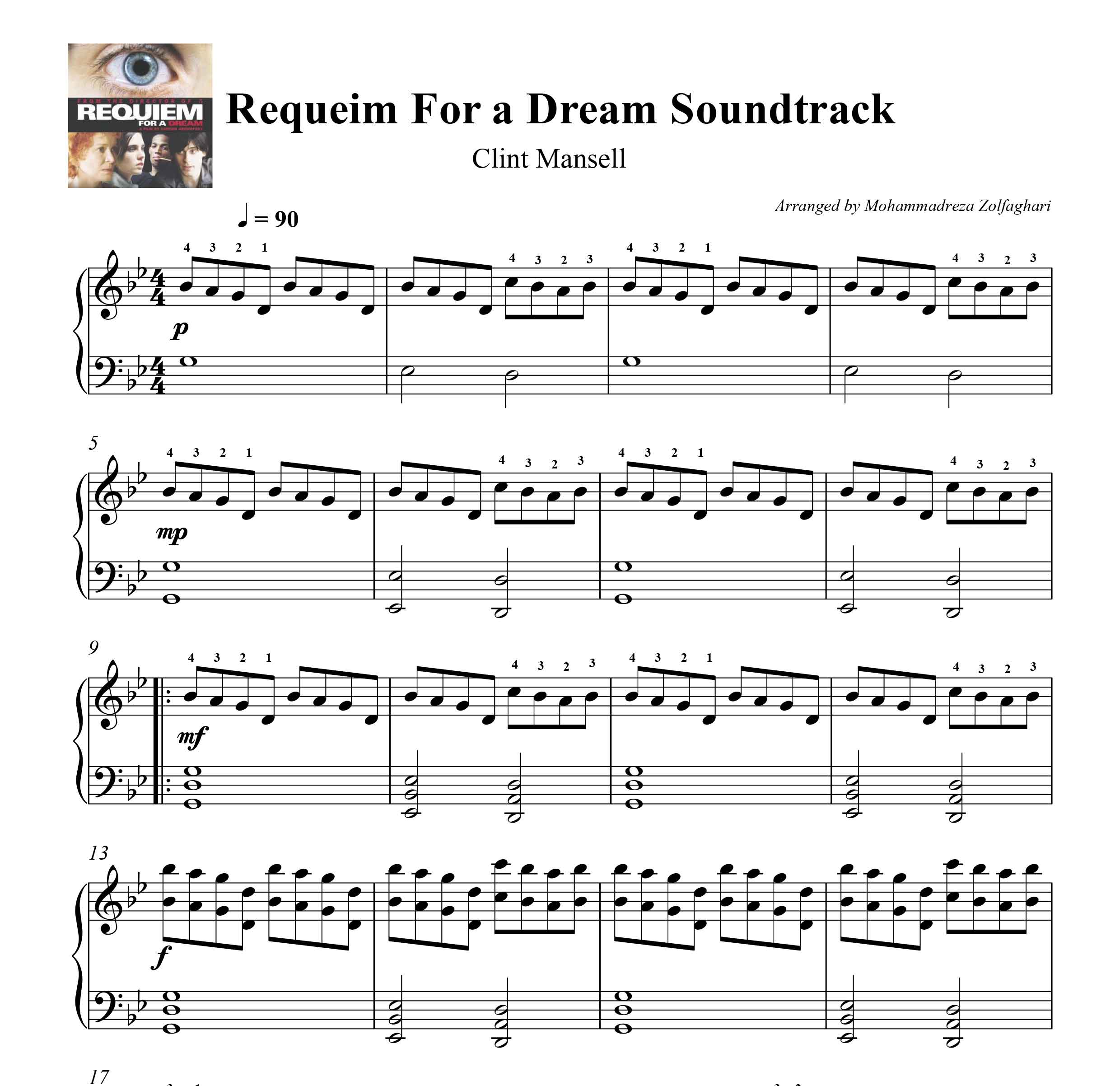 نت پیانو مرثیه ای برای یک رویا Requiem For A Dream