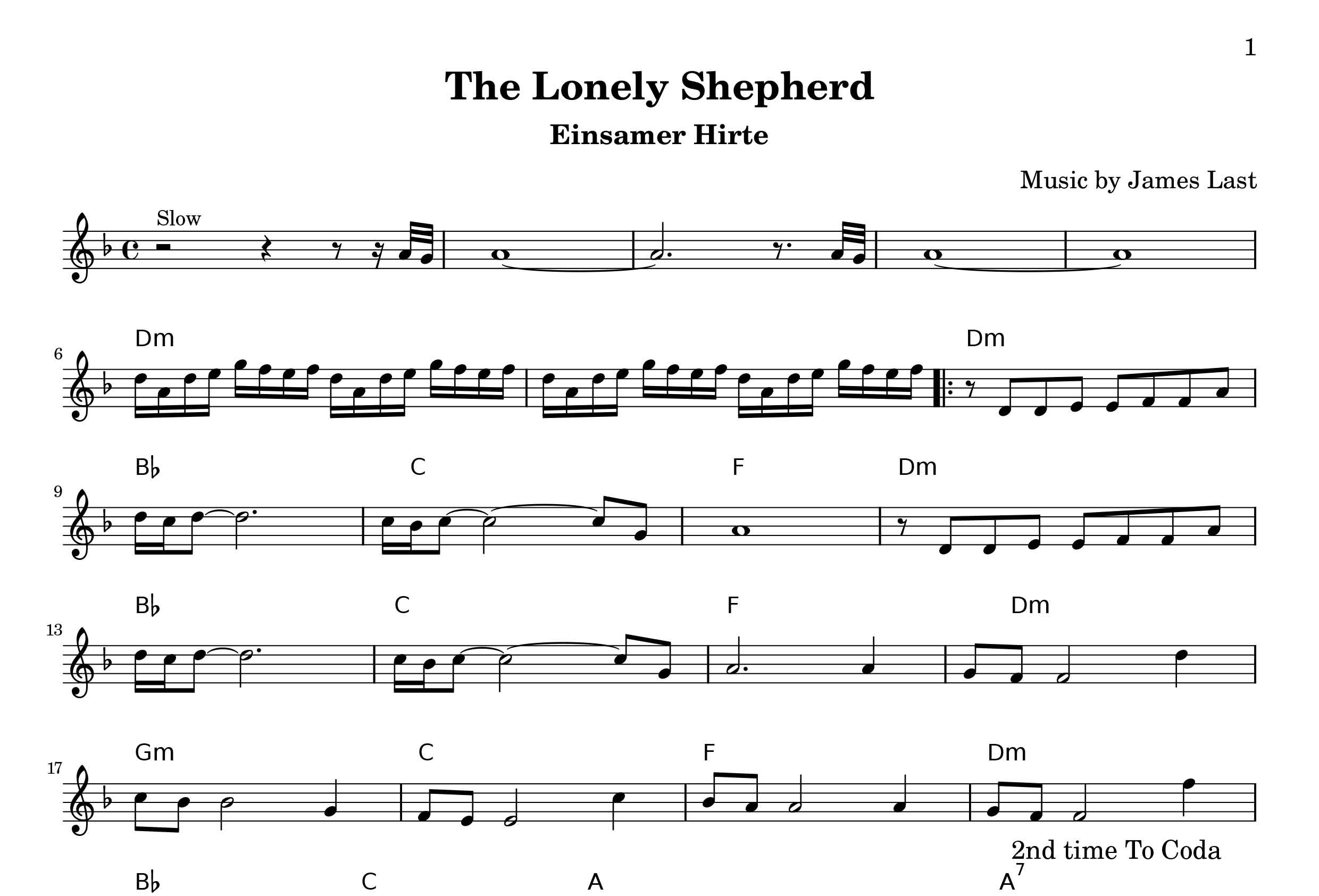 نت آهنگ چوپان تنها The Lonely Sheperd تنظیم شده برای کیبورد همراه با آکورد