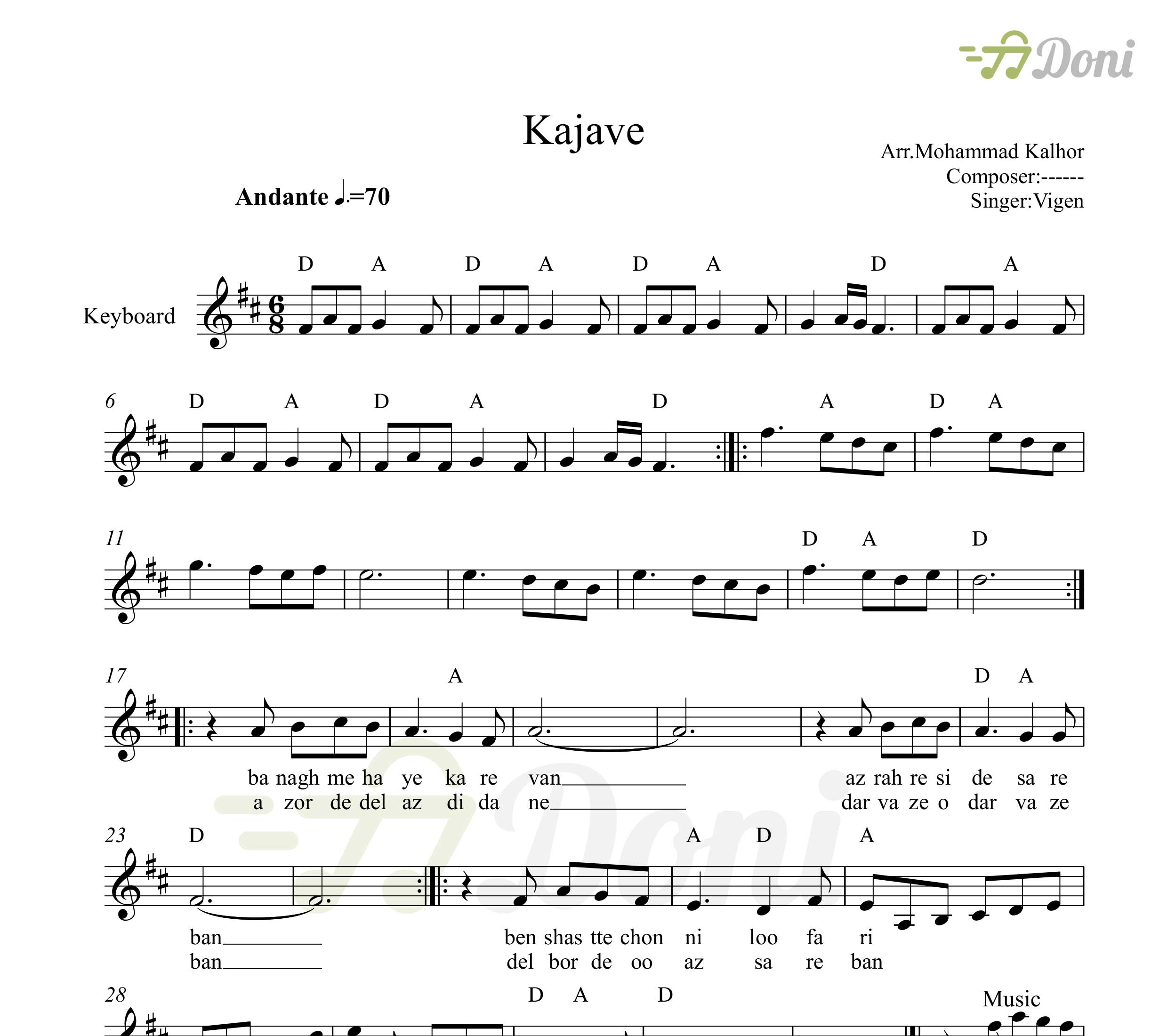 نت کیبورد کجاوه ویگن به همراه آکورد