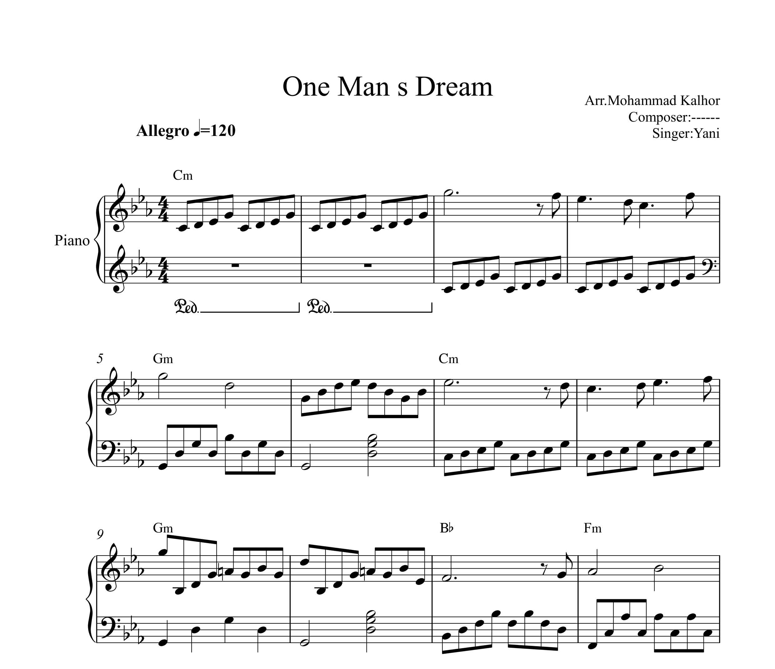 نت پیانو One Mans Dream یانی