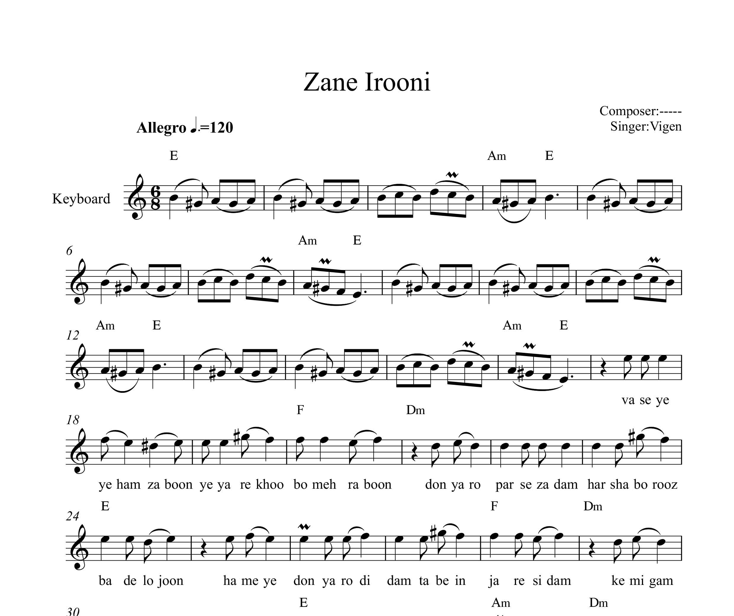 نت کیبورد زن ایرونی ویگن به همراه آکورد