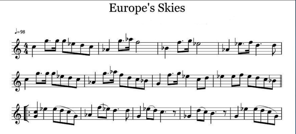 نت آهنگ Europe Skies برای اکثر سازها