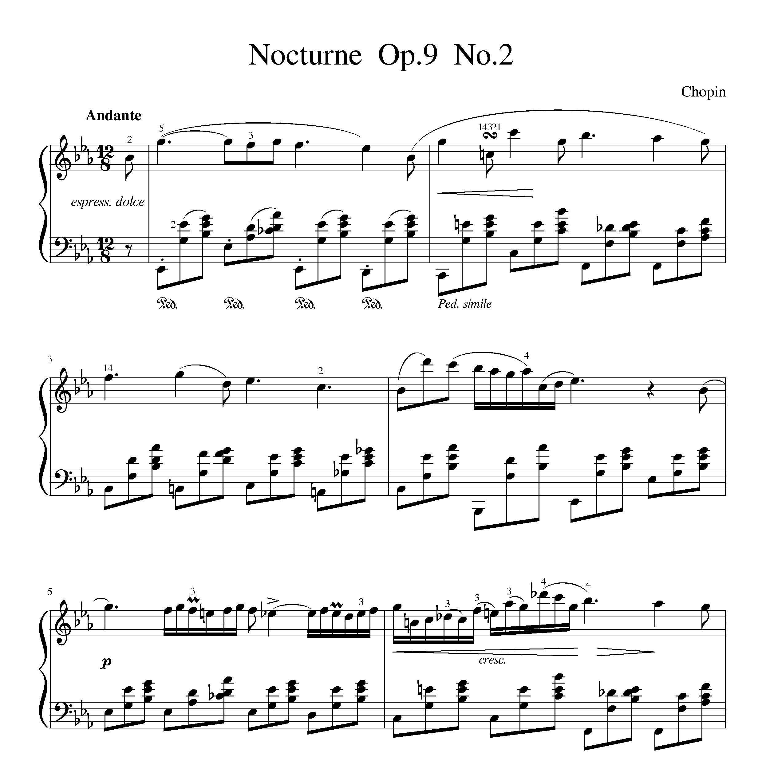 نت پیانو Chopin Nocturne Op 9 No 2 E Flat Major