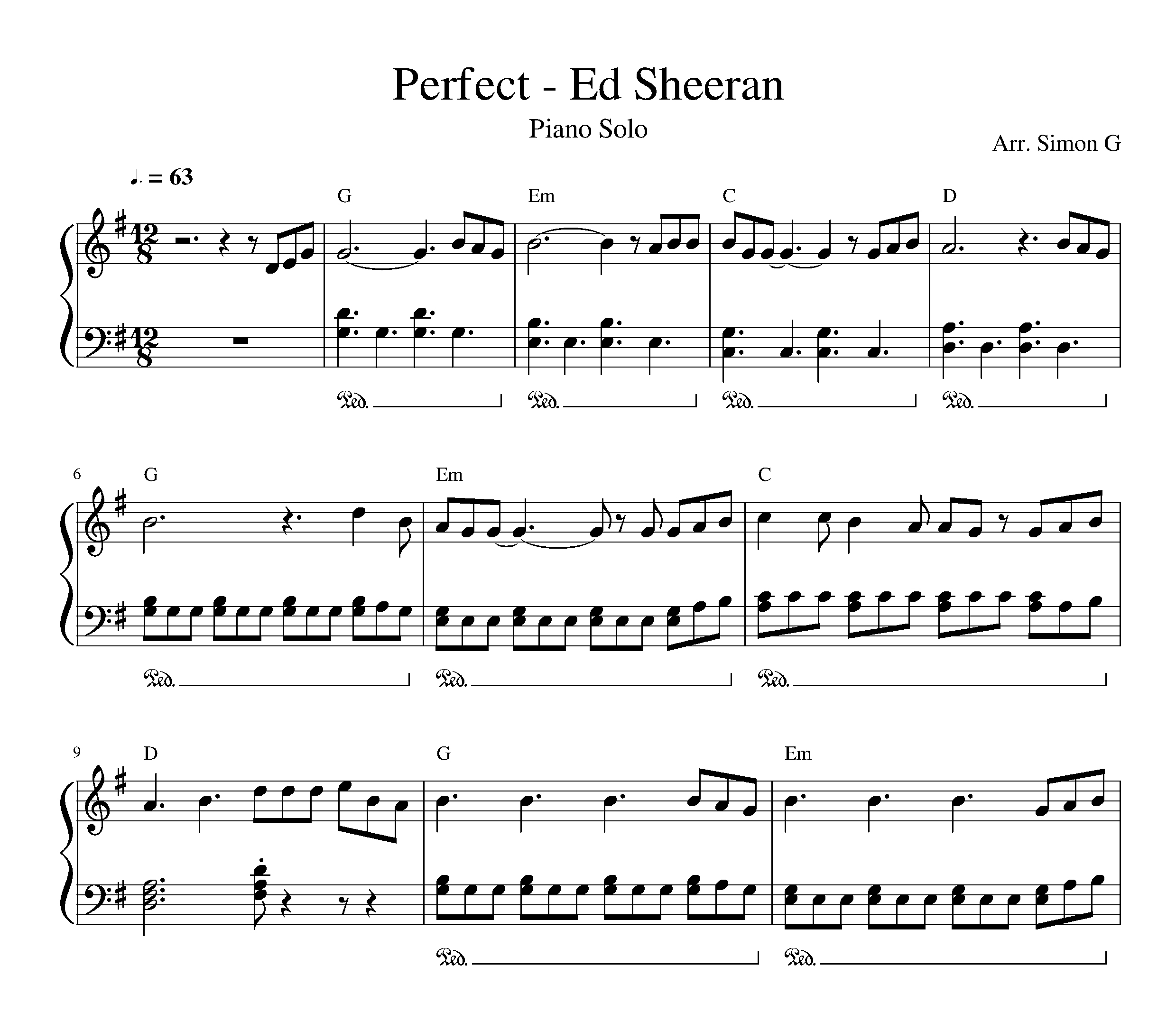 نت پیانو پرفکت اد شیرن Ed Sheeran Perfect