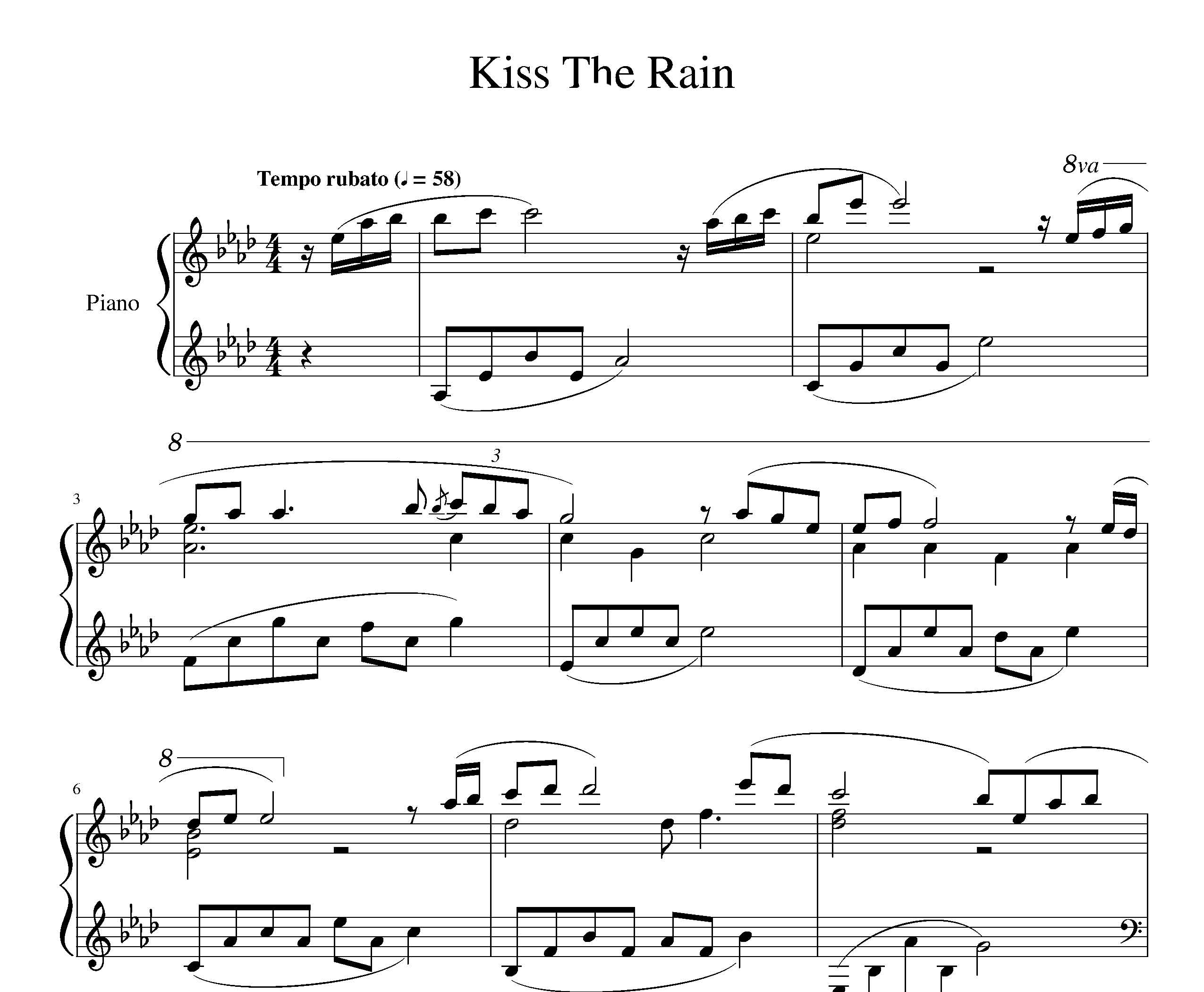 نت پیانو Kiss the Rain Yiruma
