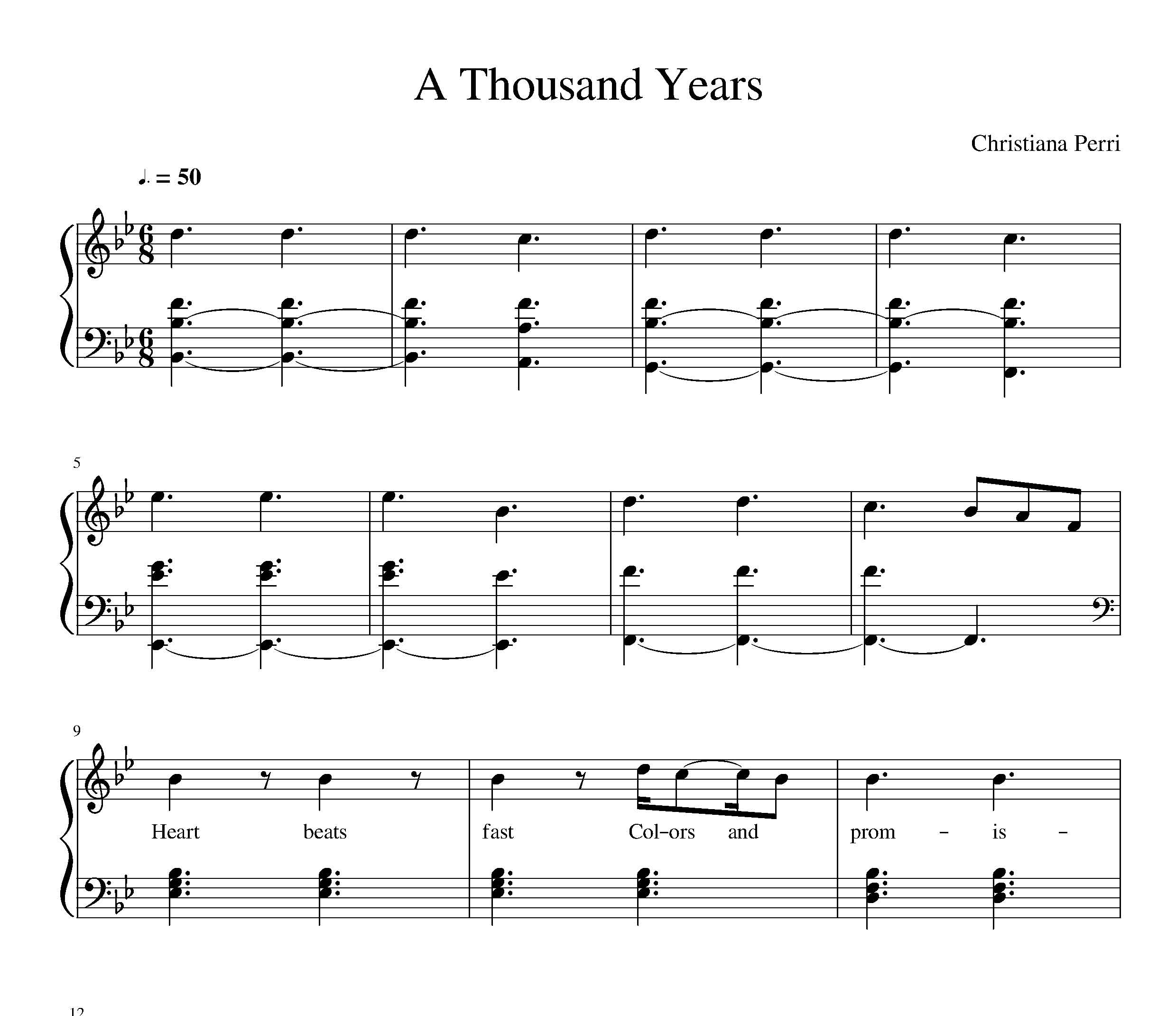 نت پیانو Christina Perri A Thousand Years