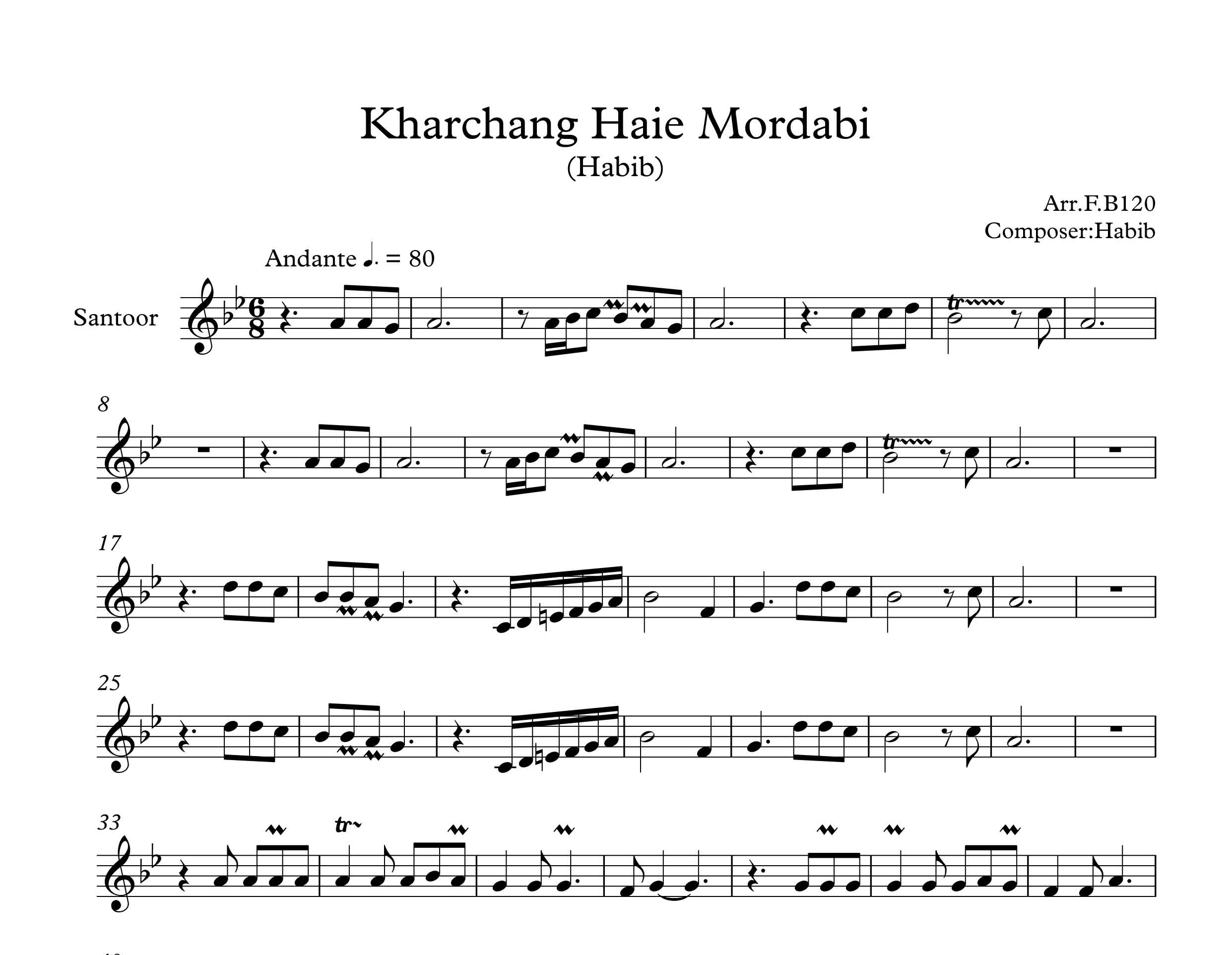 نت سنتور آهنگ خرچنگ های مردابی از حبیب