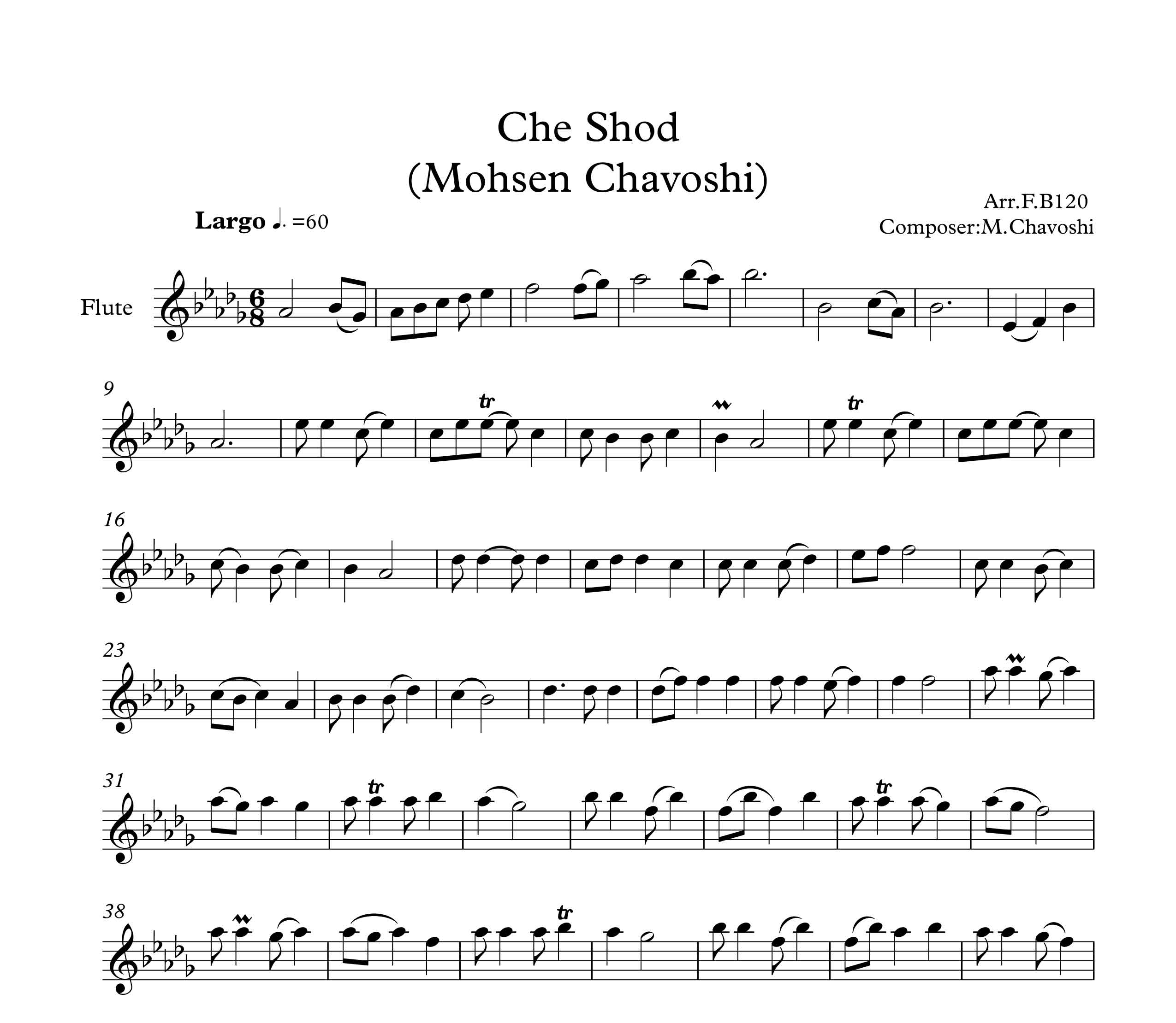 نت آهنگ چه شد از محسن چاوشی برای فلوت
