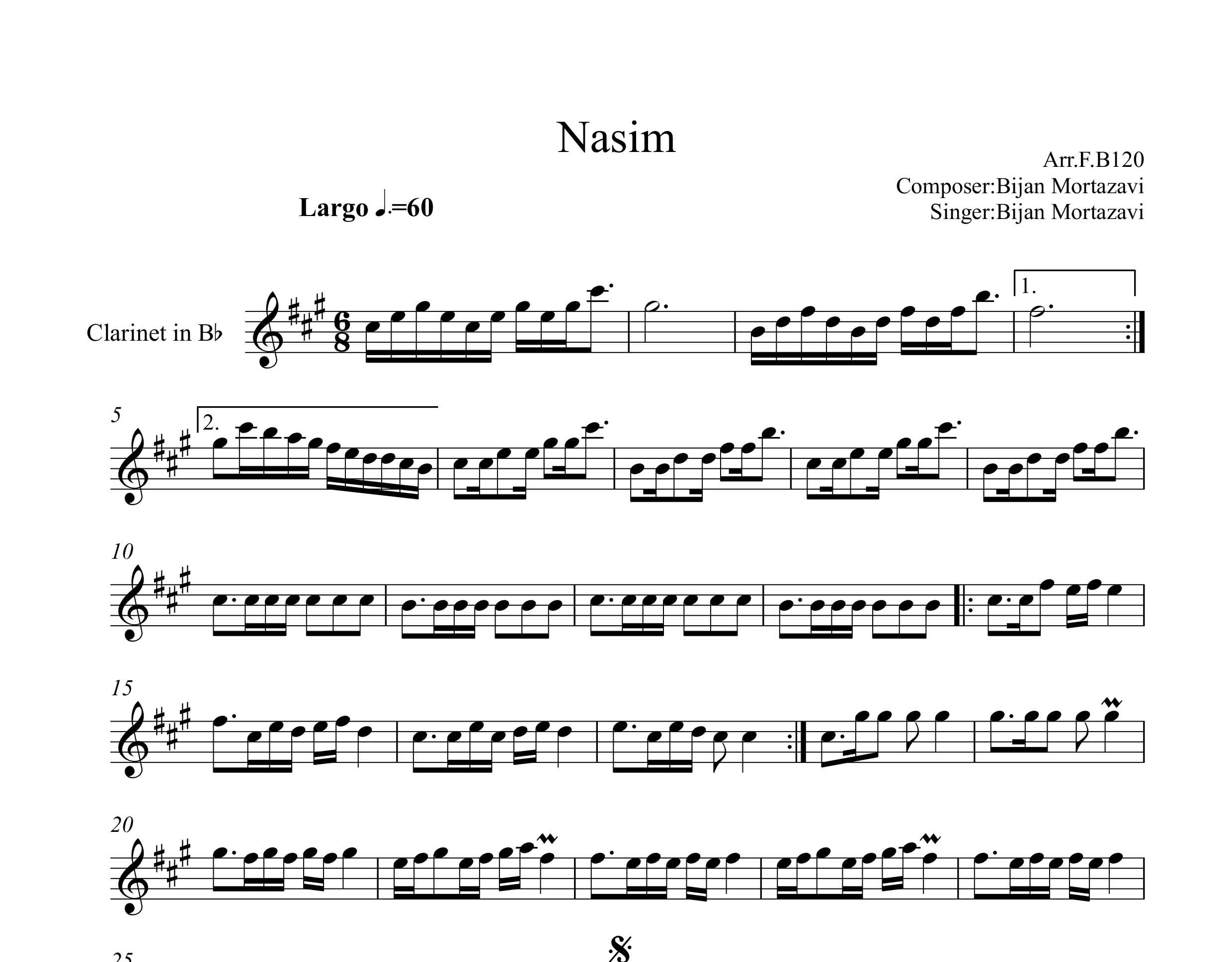 نت کلارینت نسیم از بیژن مرتضوی