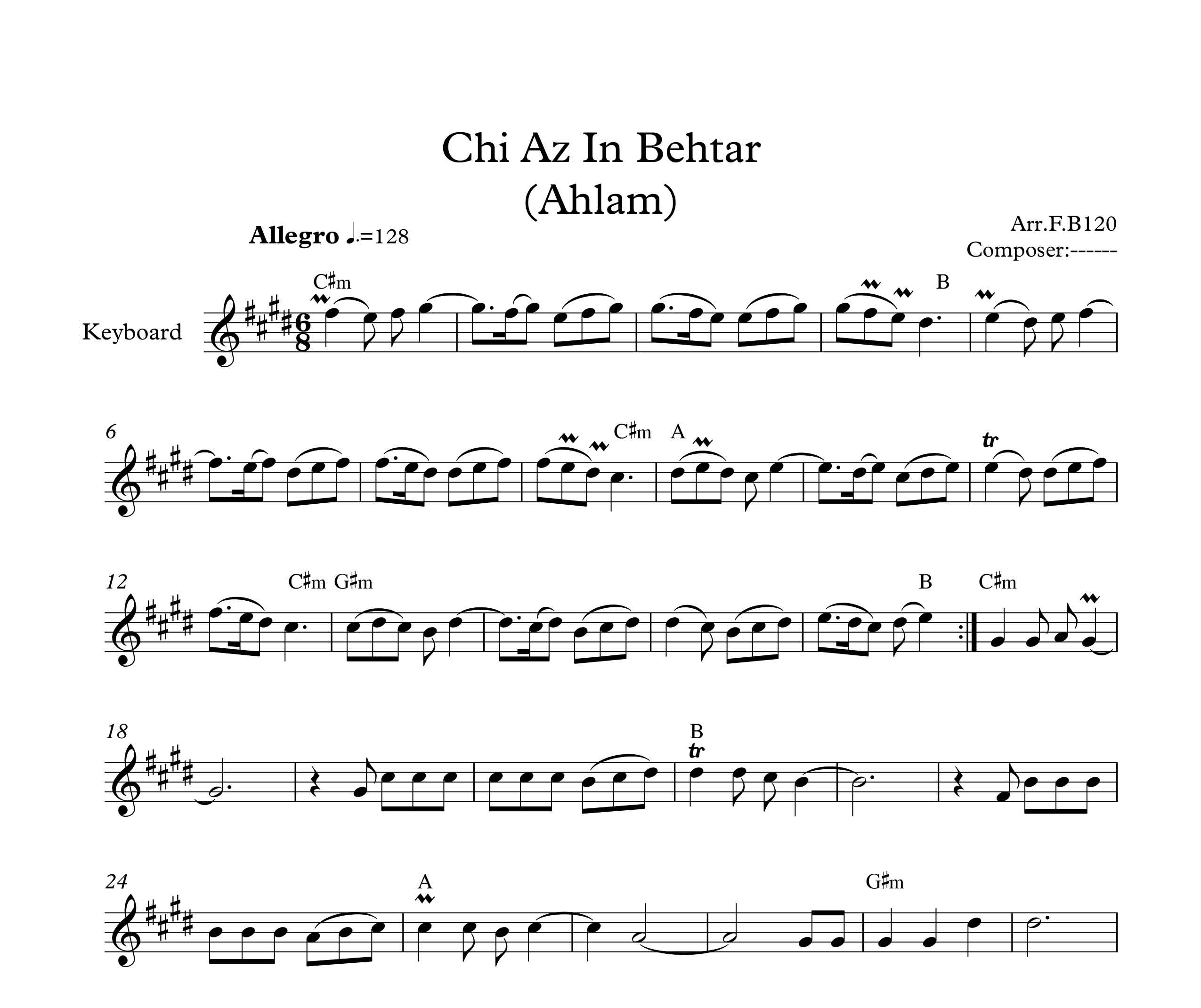 نت کیبورد چی از این بهتر از احلام به همراه آکورد