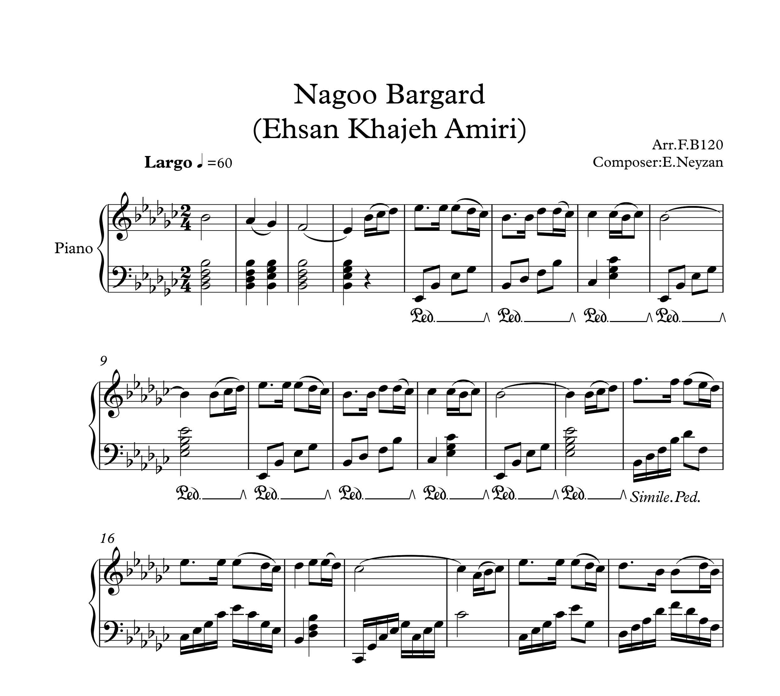 نت پیانو آهنگ نگو برگرد از احسان خواجه امیری