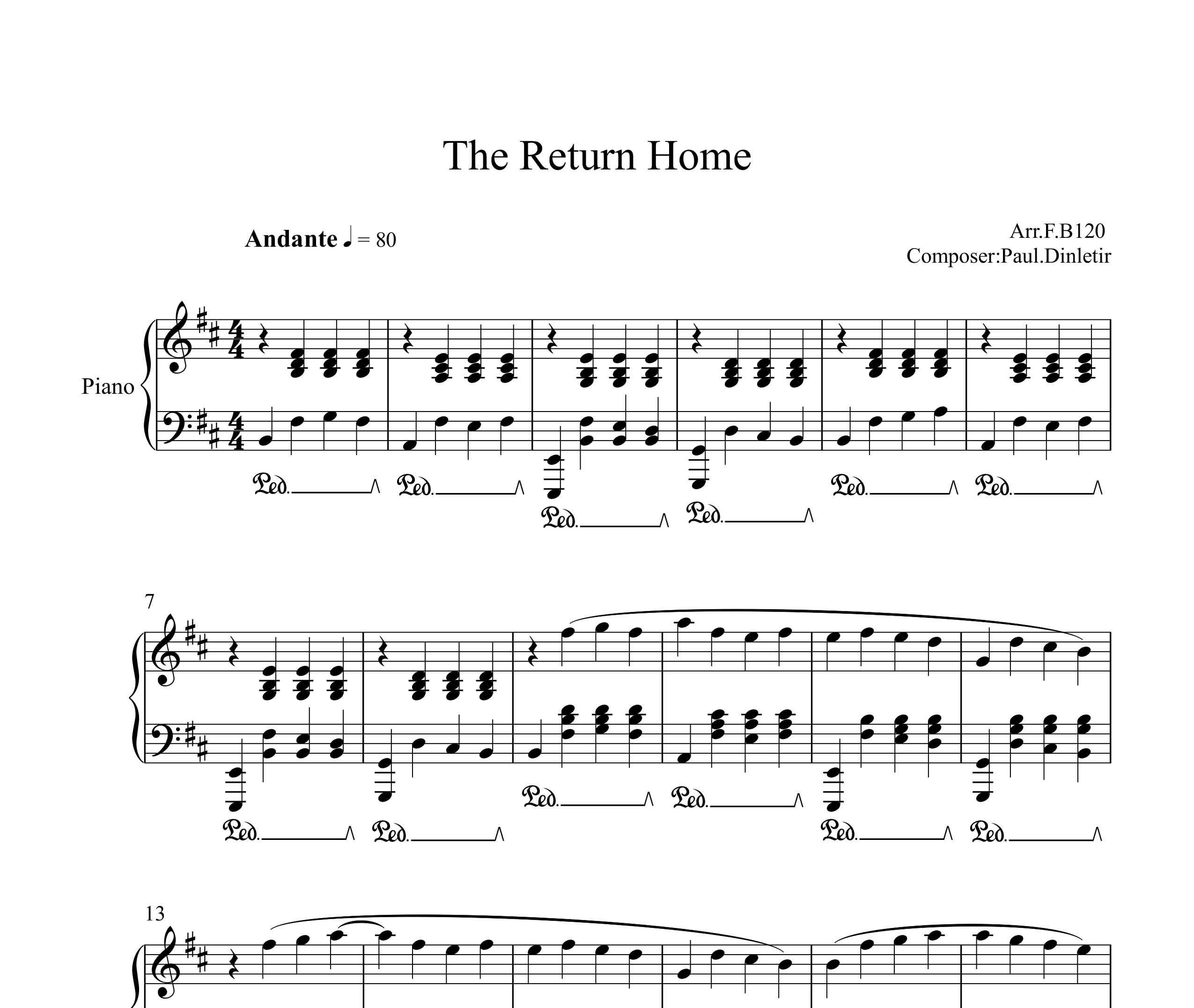 نت پیانو آهنگ The Return Home