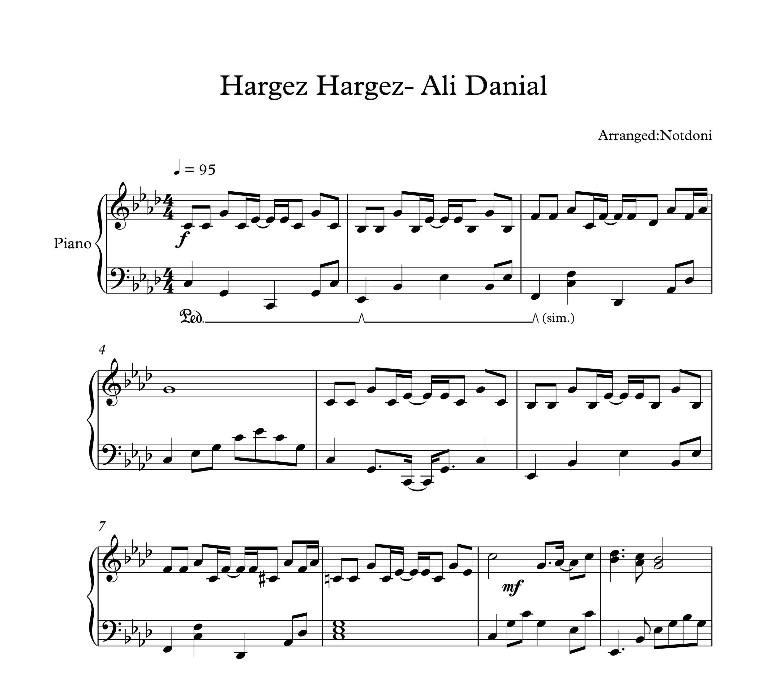 نت پیانو آهنگ هرگز هرگز از علی دانیال